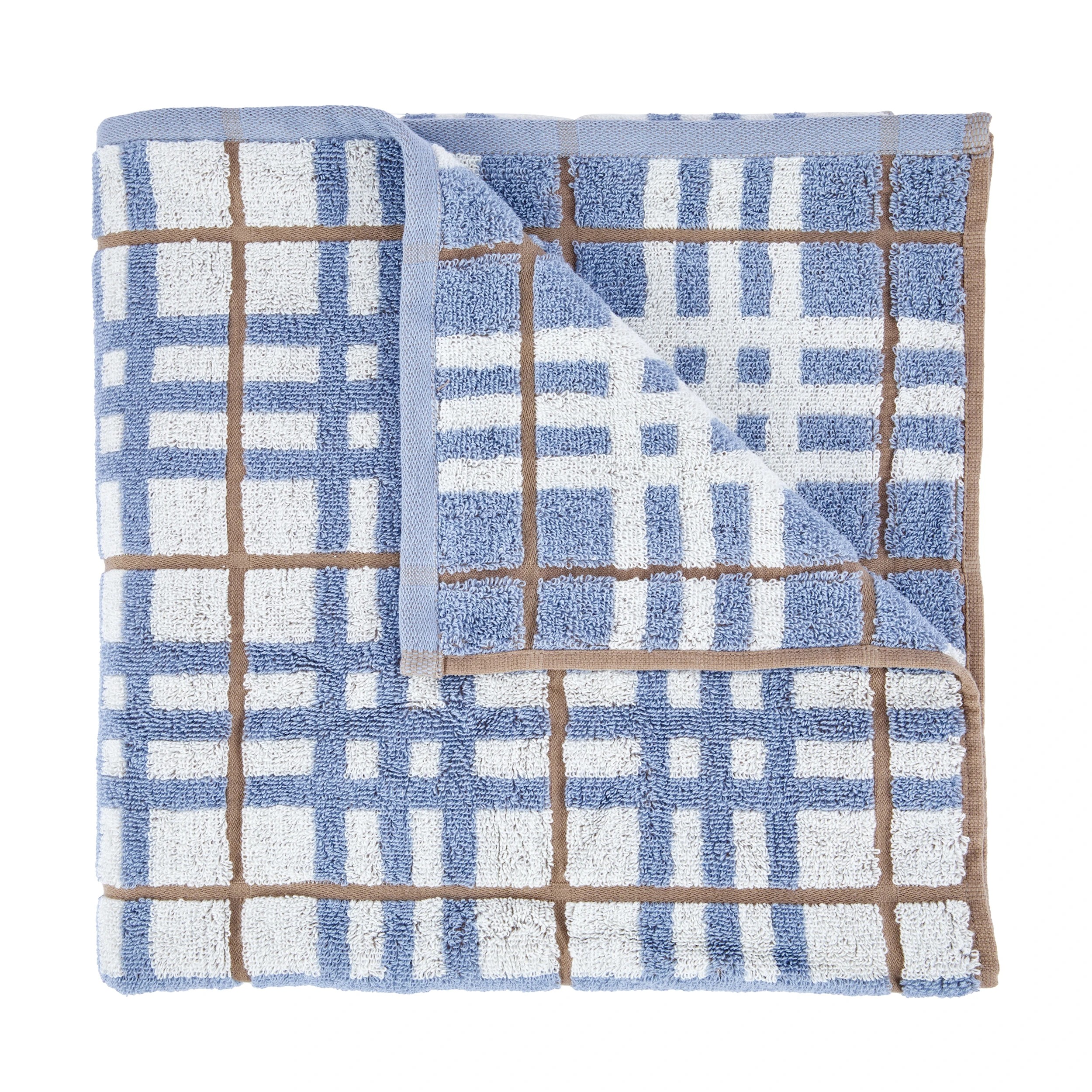 1 Cotton Check Bath Towel - Blue, 1 of 5