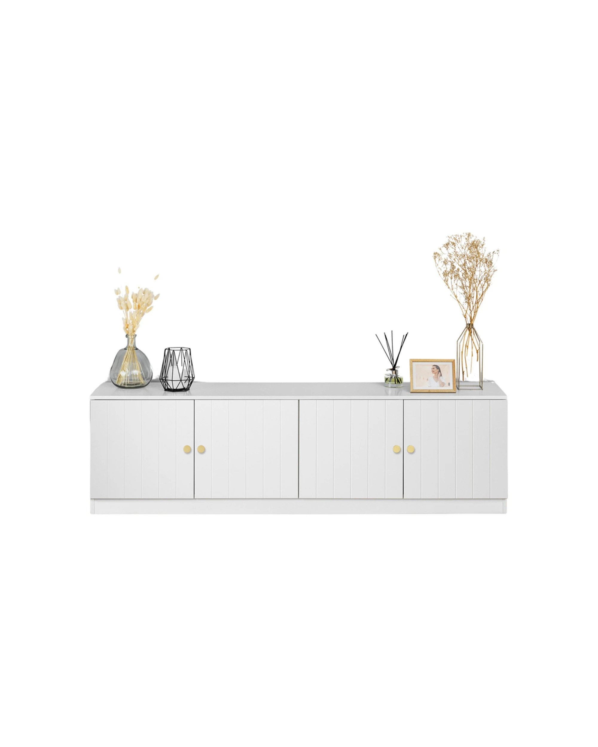 2 European Cabinetry Bucharest VJ Panel TV Unit Brass Round Handle - White, 2 of 4