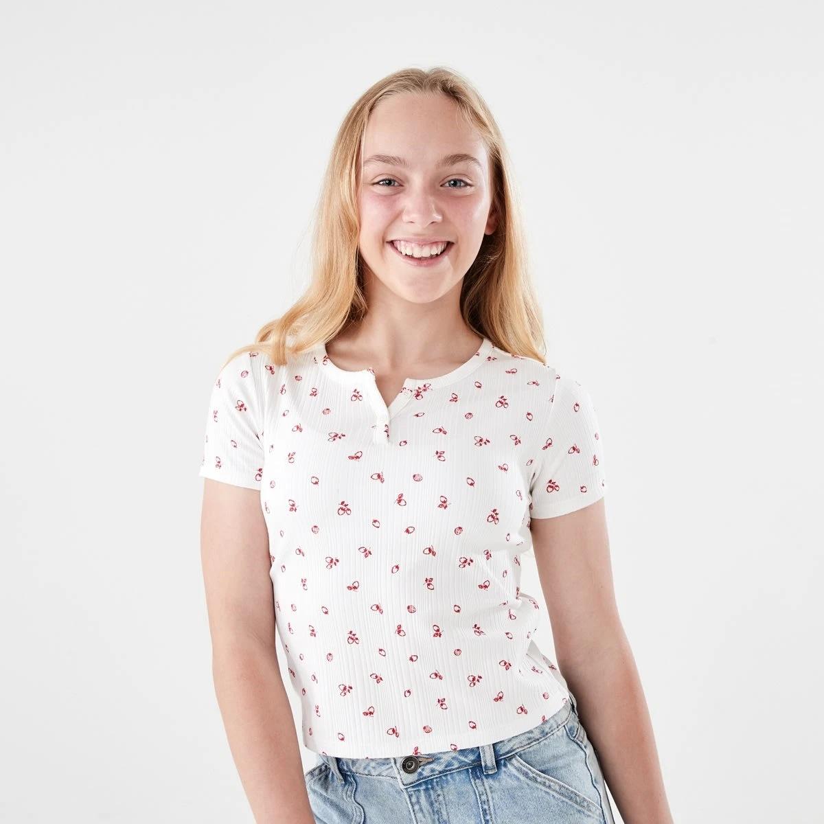 1 Rib Henley T-shirt BERRY SERENADE SNOW WHITE, 1 of 7