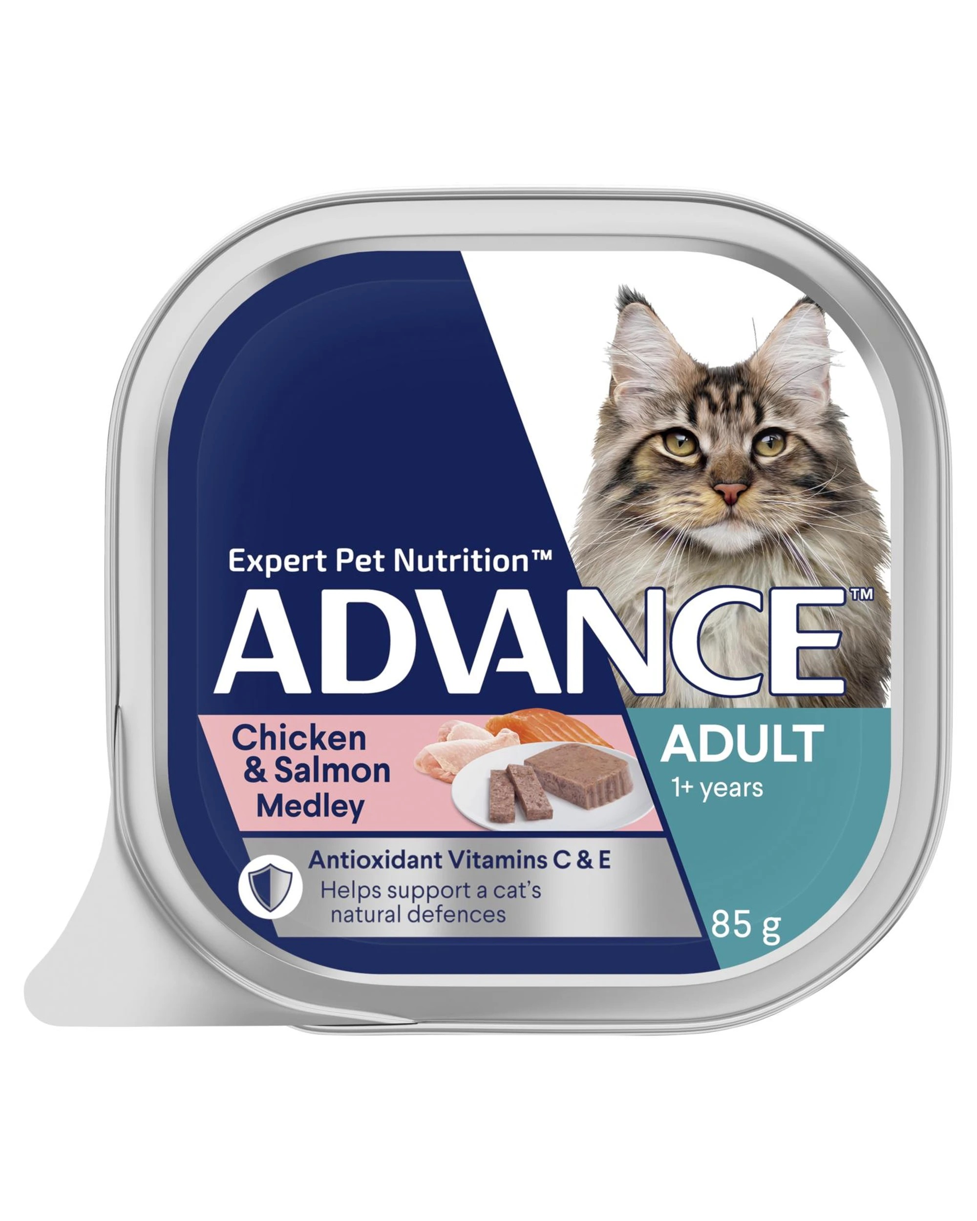 1 Advance Adult 1+ Wet Cat Food w/ Chicken & Salmon Medley 7 x 85g, 1 of 3
