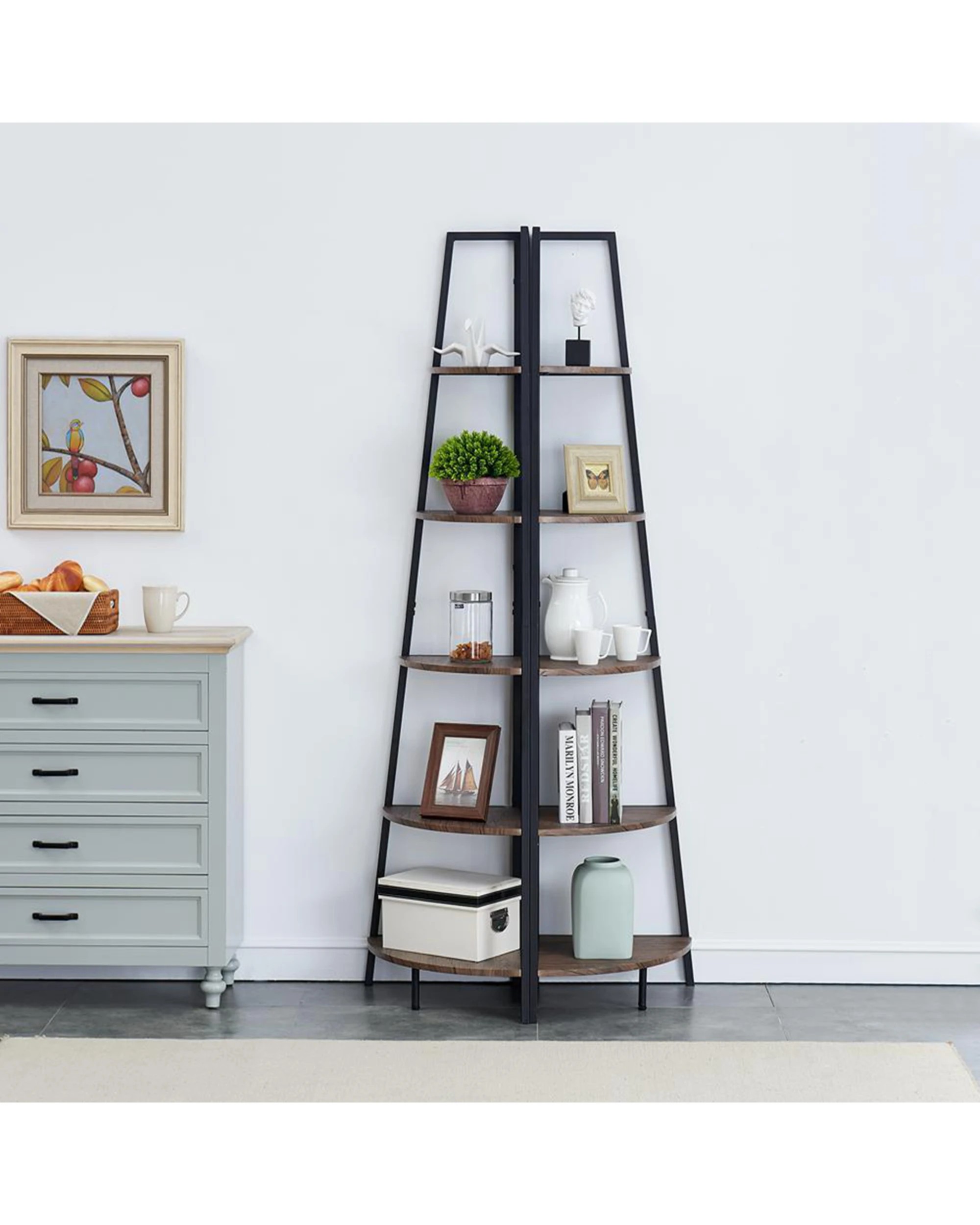 4 IHOMDEC 5 Tier A-Shaped Corner Shelves - Brown, 4 of 7