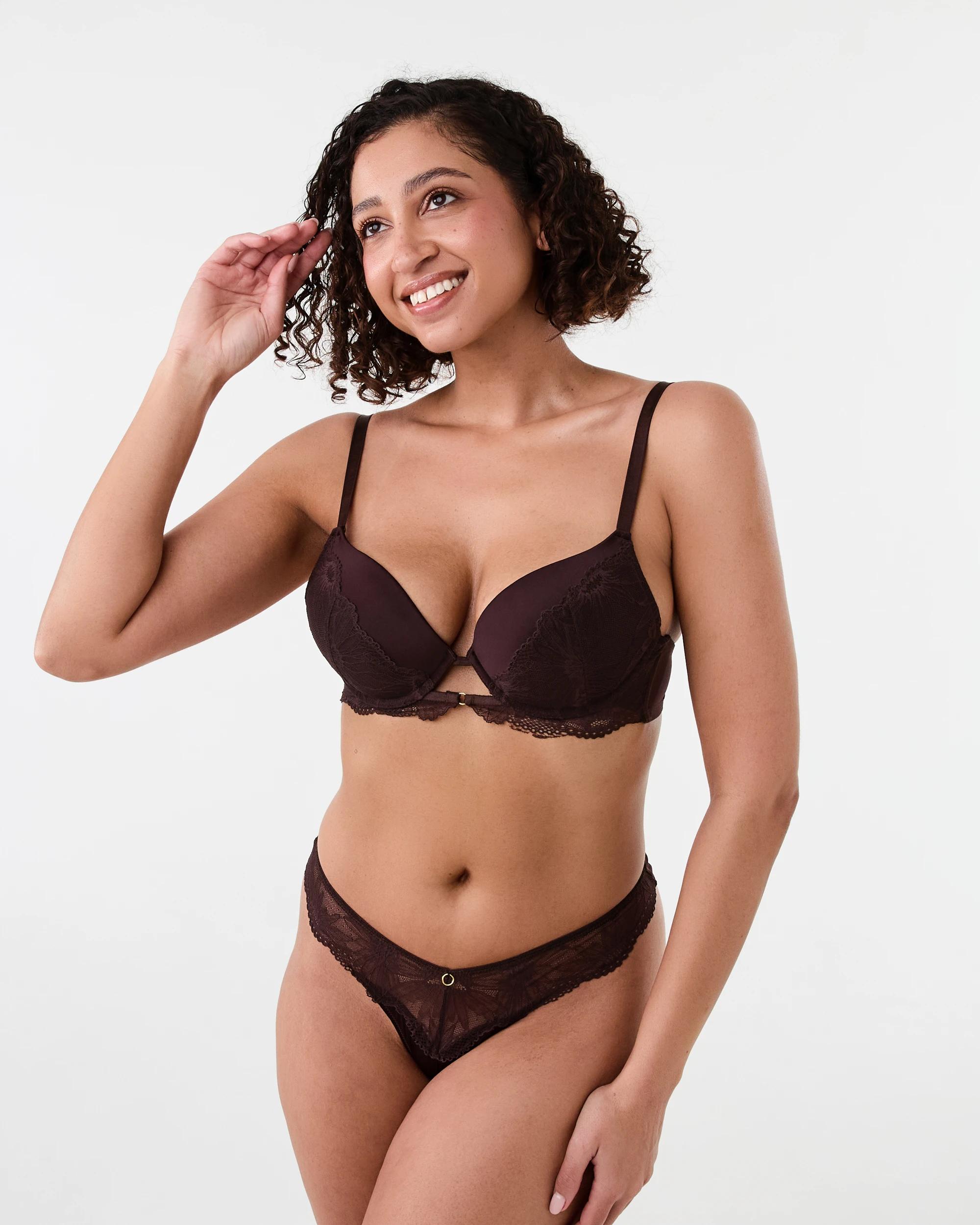 5 Co-ordinated Satin and Lace G-string Briefs Choc Chip, 5 of 5