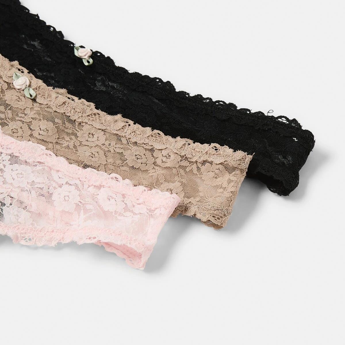 3 3 Pack Lace Rosette G-String Briefs Bm Pc Bk, 3 of 9