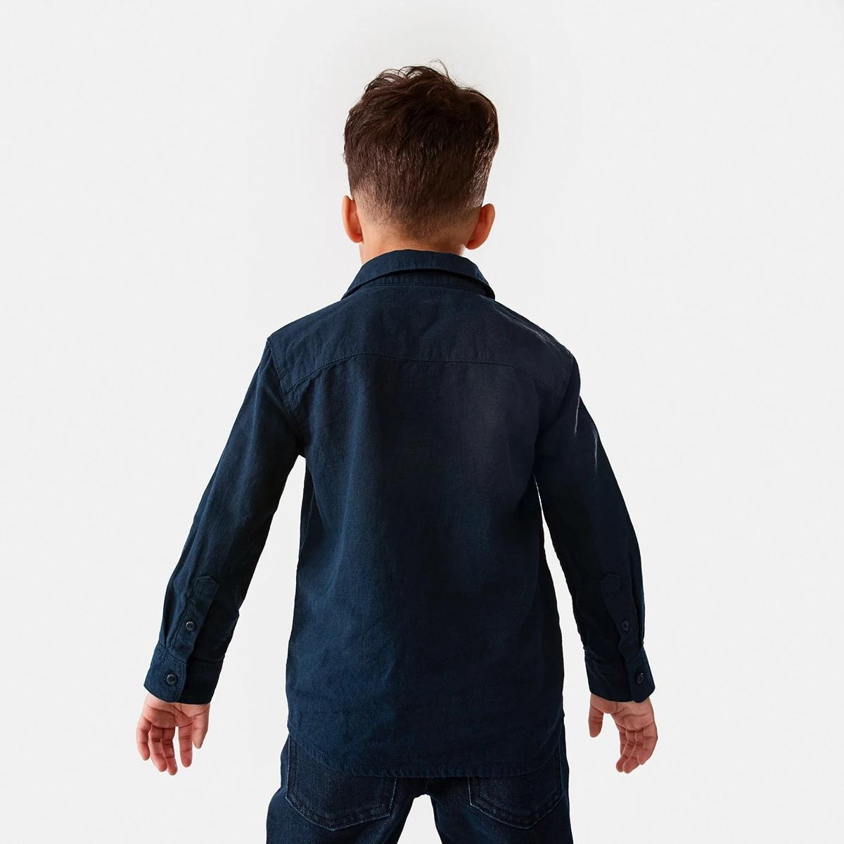 3 Long Sleeve Linen Shirt Dress Navy, 3 of 10