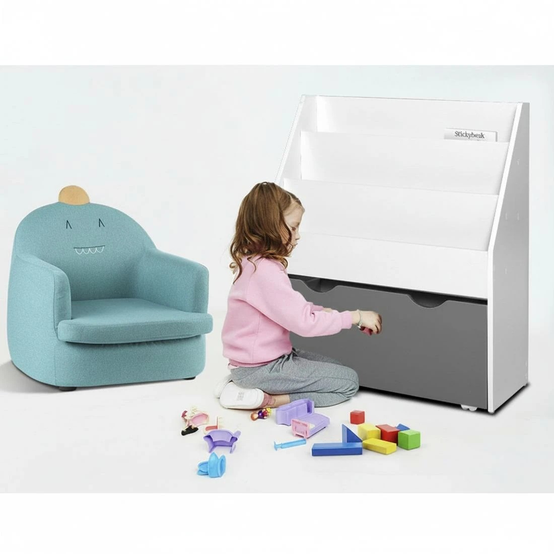 6 Keezi 3 Tiers Kids Bookshelf Magazine Rack Children Bookcase Organiser - White, 6 of 8