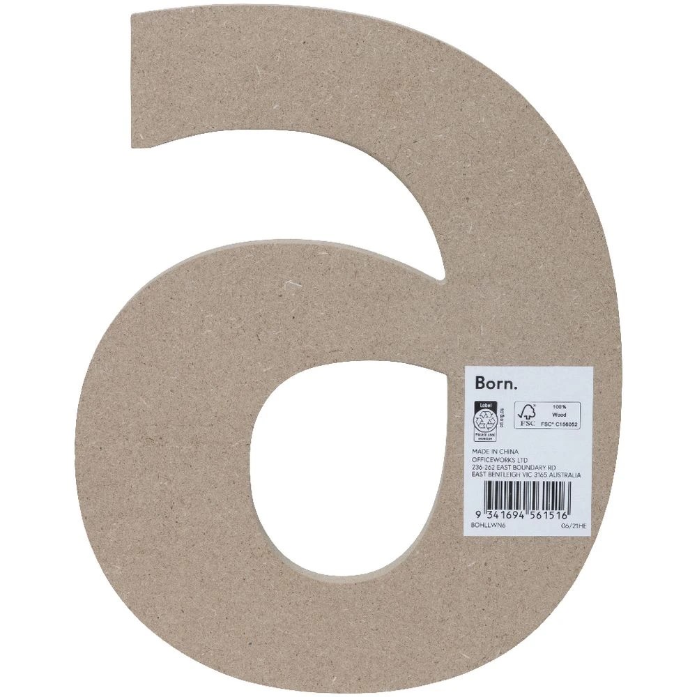 2 Born Wooden Number 6 20cm, 2 of 3