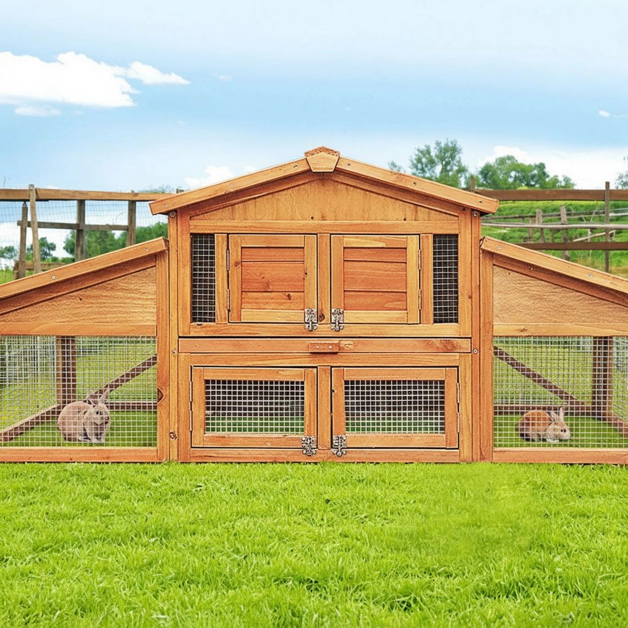 1 i.Pet Chicken Coop Rabbit Hutch 169cm x 52cm x 72cm Large House Outdoor Run Cage - Brown, 1 of 1