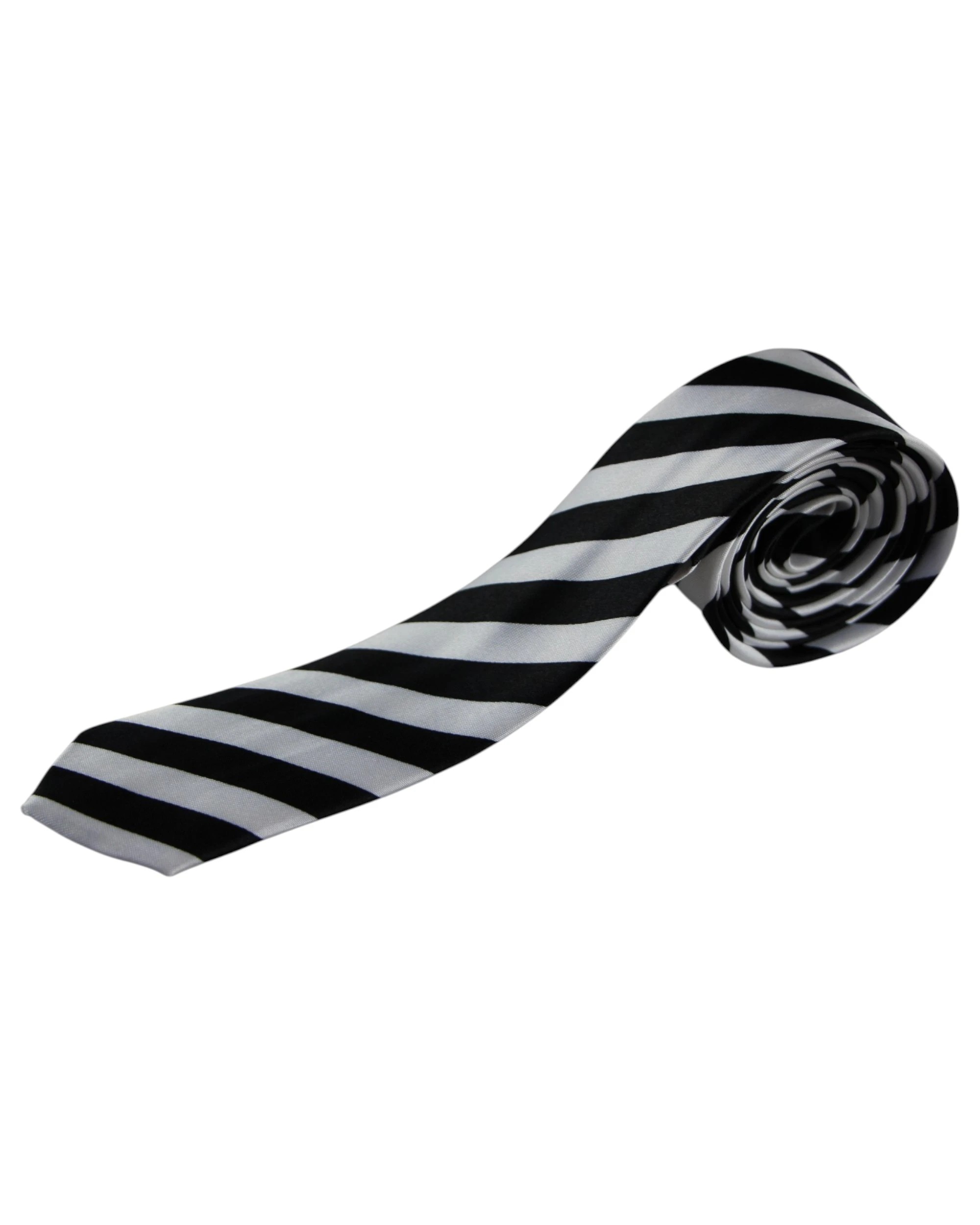 1 Zasel Mens White & Black Thick Diagonal Stripe 5cm Skinny Neck Tie - Multi, 1 of 3