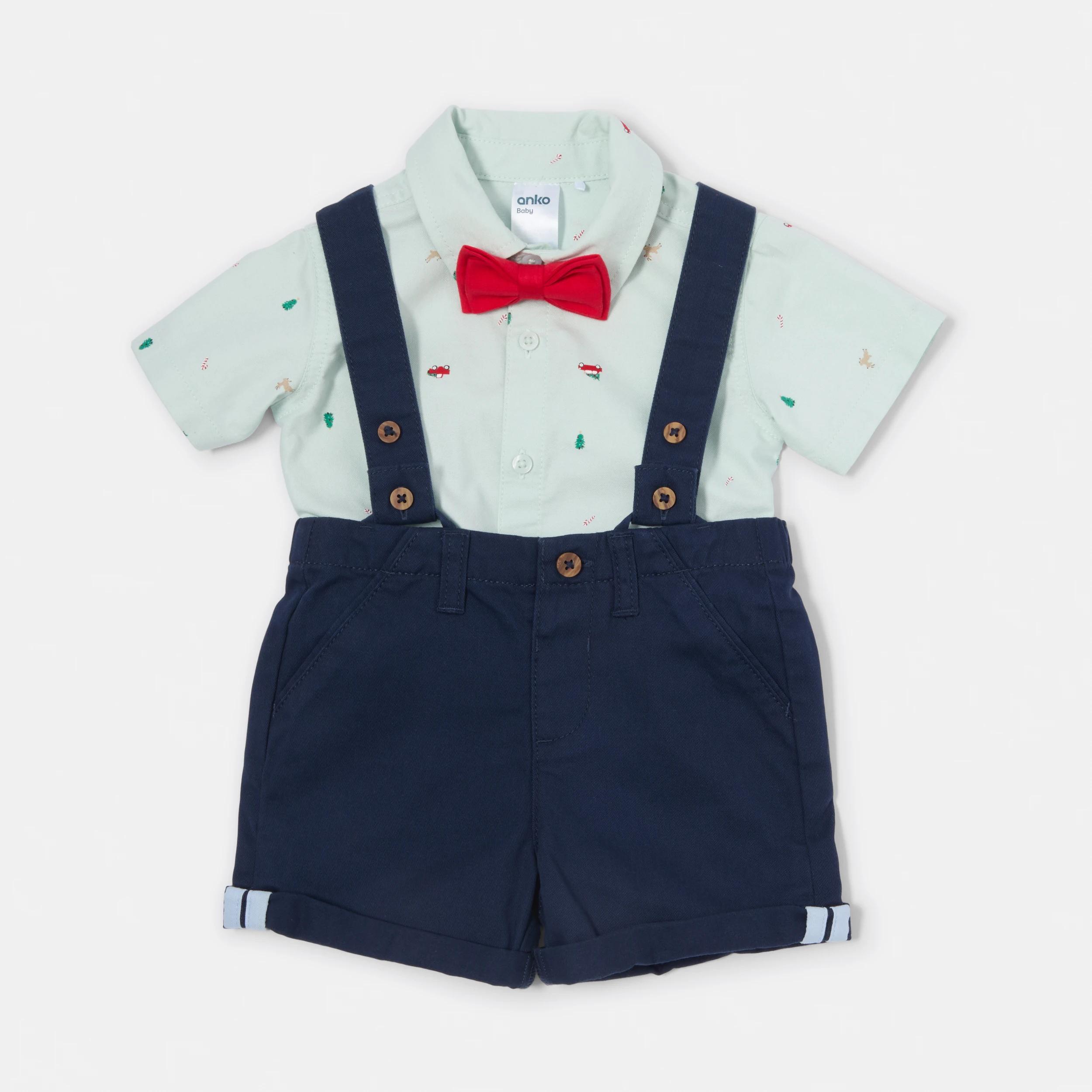 1 Christmas Bow Tie Set BLUE DITSY XMAS, 1 of 6