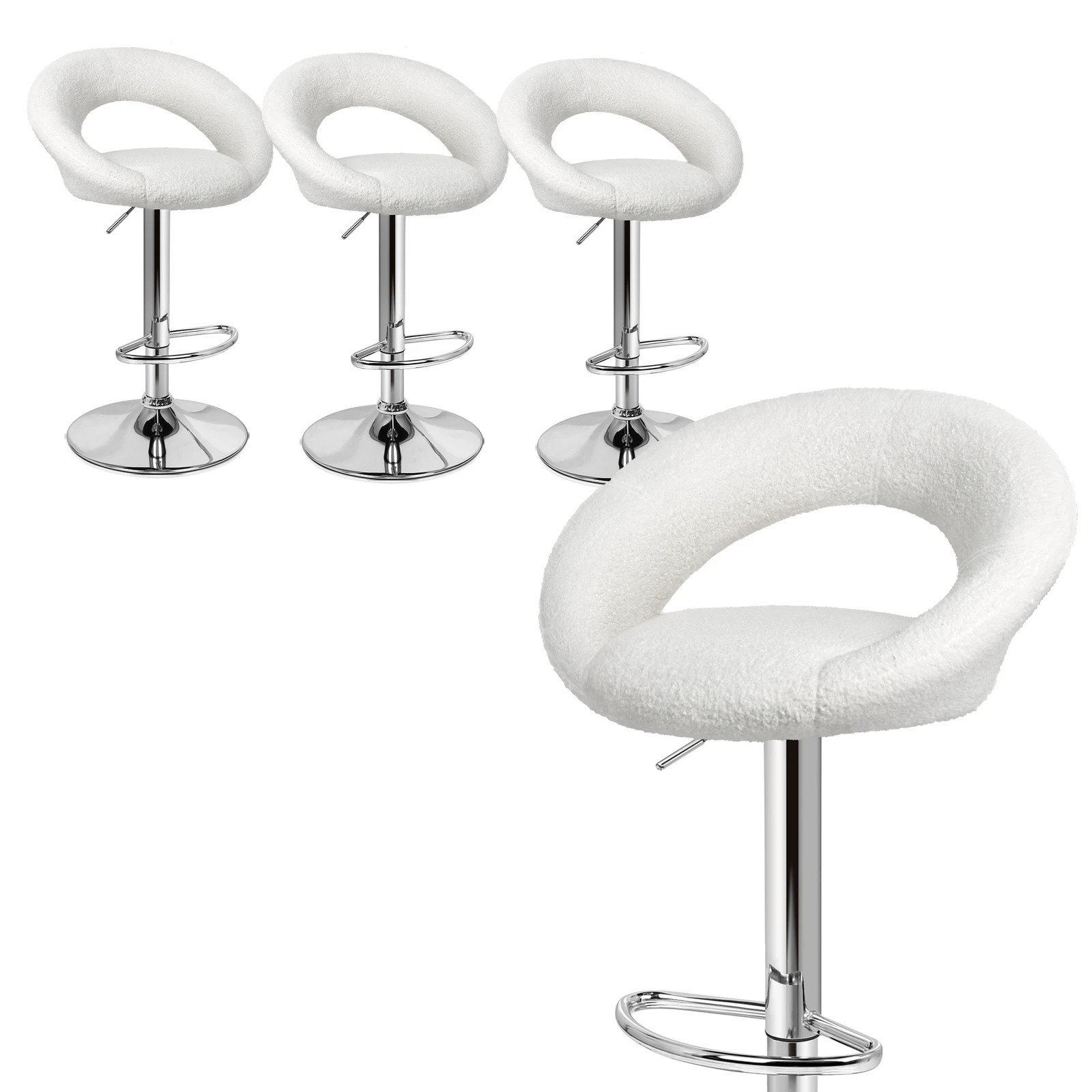 1 Alfordson 4x Bar Stools Ovadia Kitchen Swivel Chair Boucle Gas Lift - White, 1 of 8