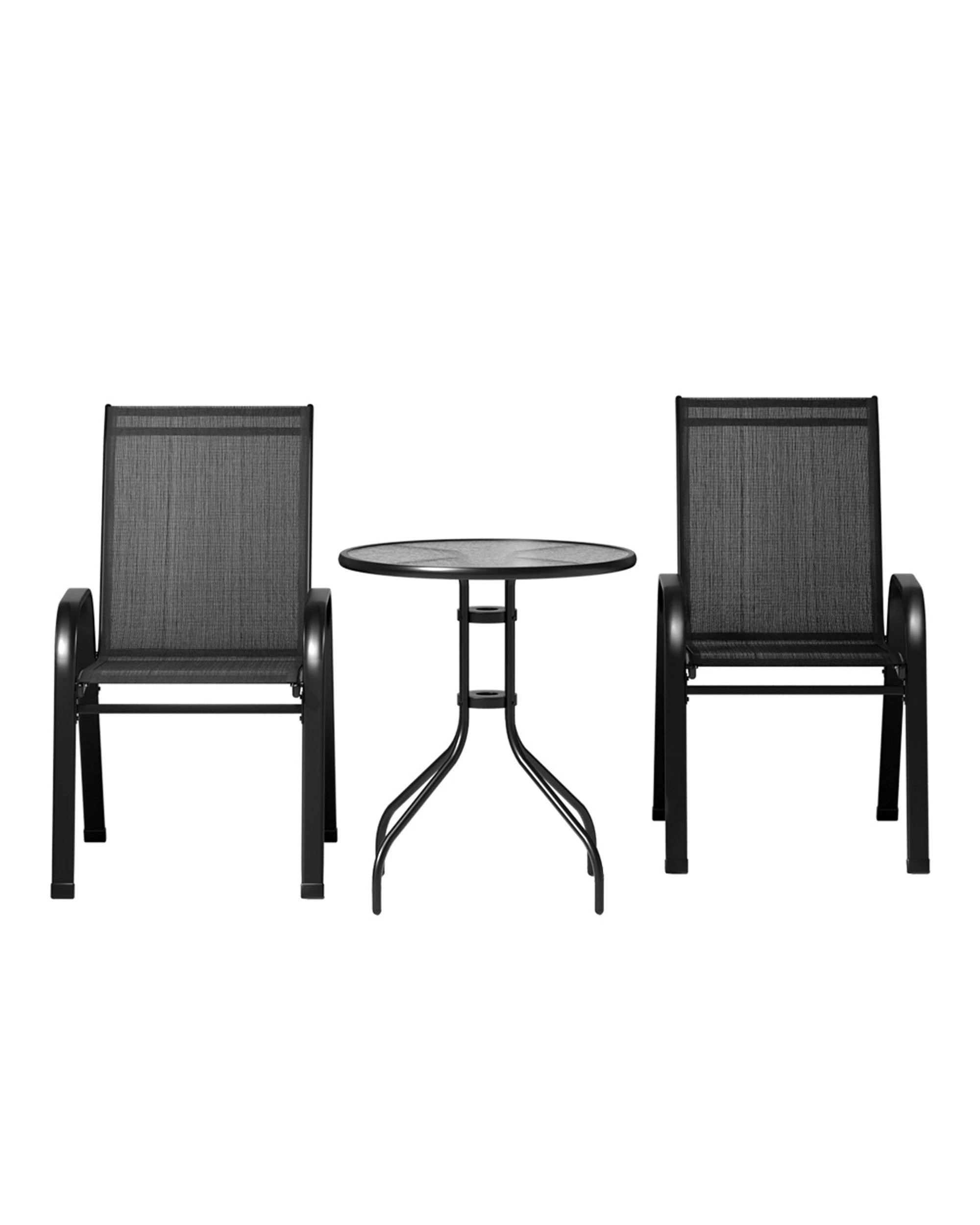 2 Gardeon 3pc Outdoor Bistro Set Table And Chairs Stackable Patio Furniture
 - Black, 2 of 2