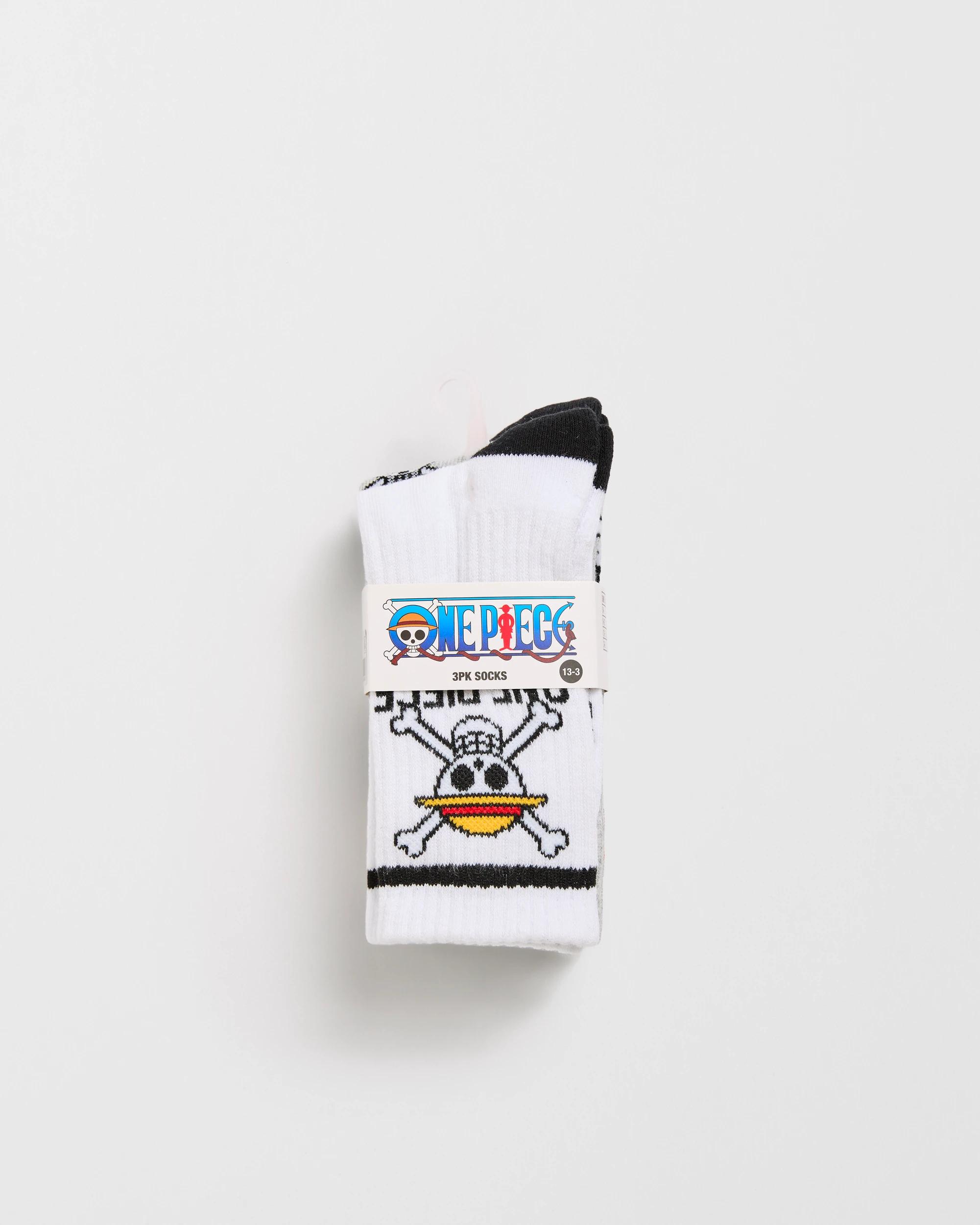 3 One Piece 3 Pack Older Boys Quarter Crew Socks ONE PIECE MULTI, 3 of 3