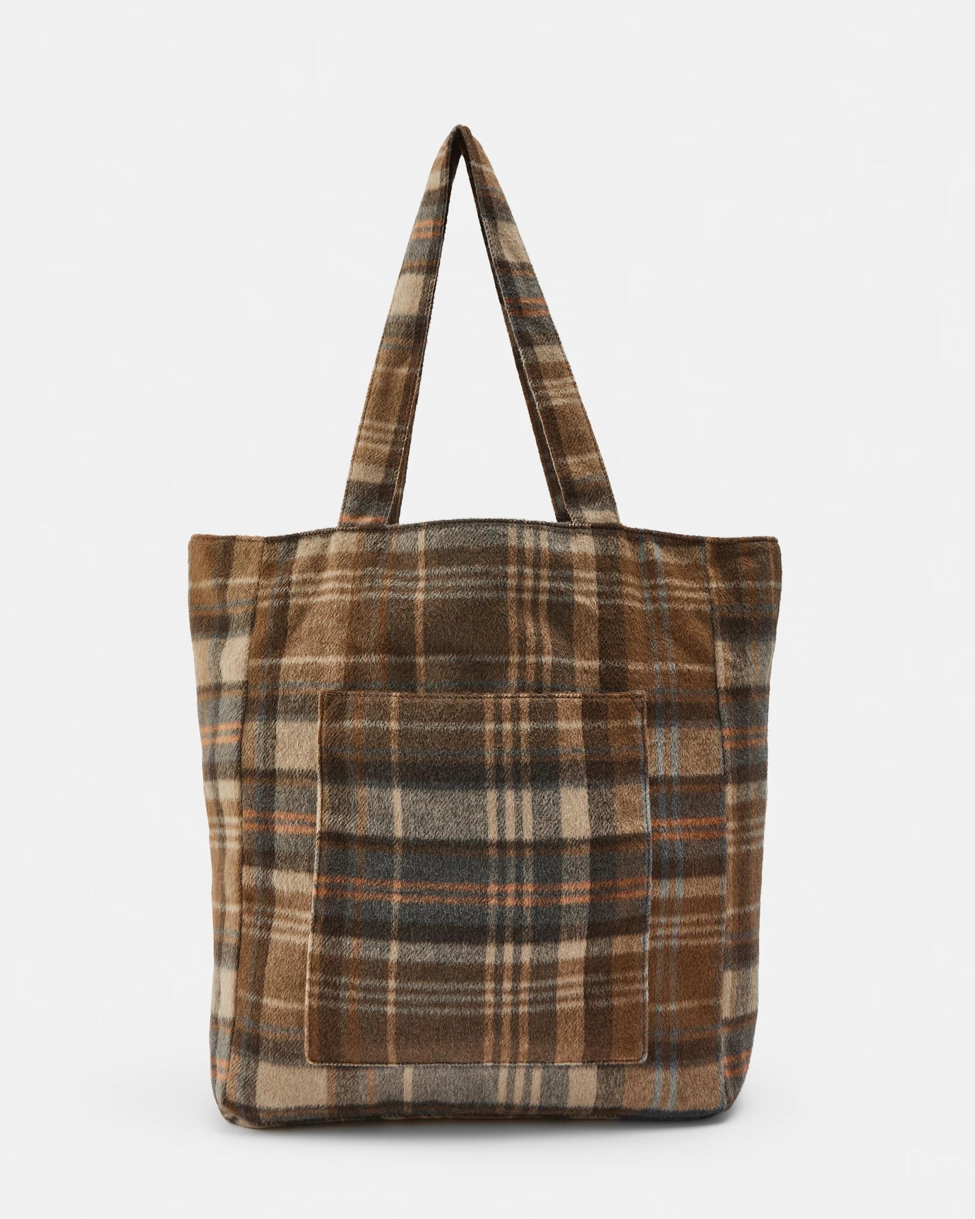 1 Shopper Tote Bag Brwn Plaid, 1 of 4