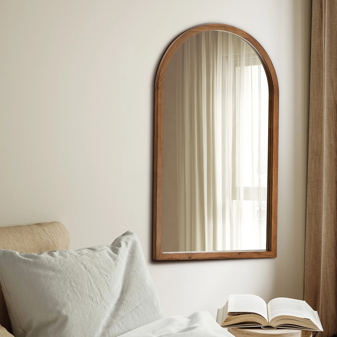 4 Oikiture Arched Wall Mirrors Vanity Home Decor Makeup Mirror 86x50cm - Brown, 4 of 9