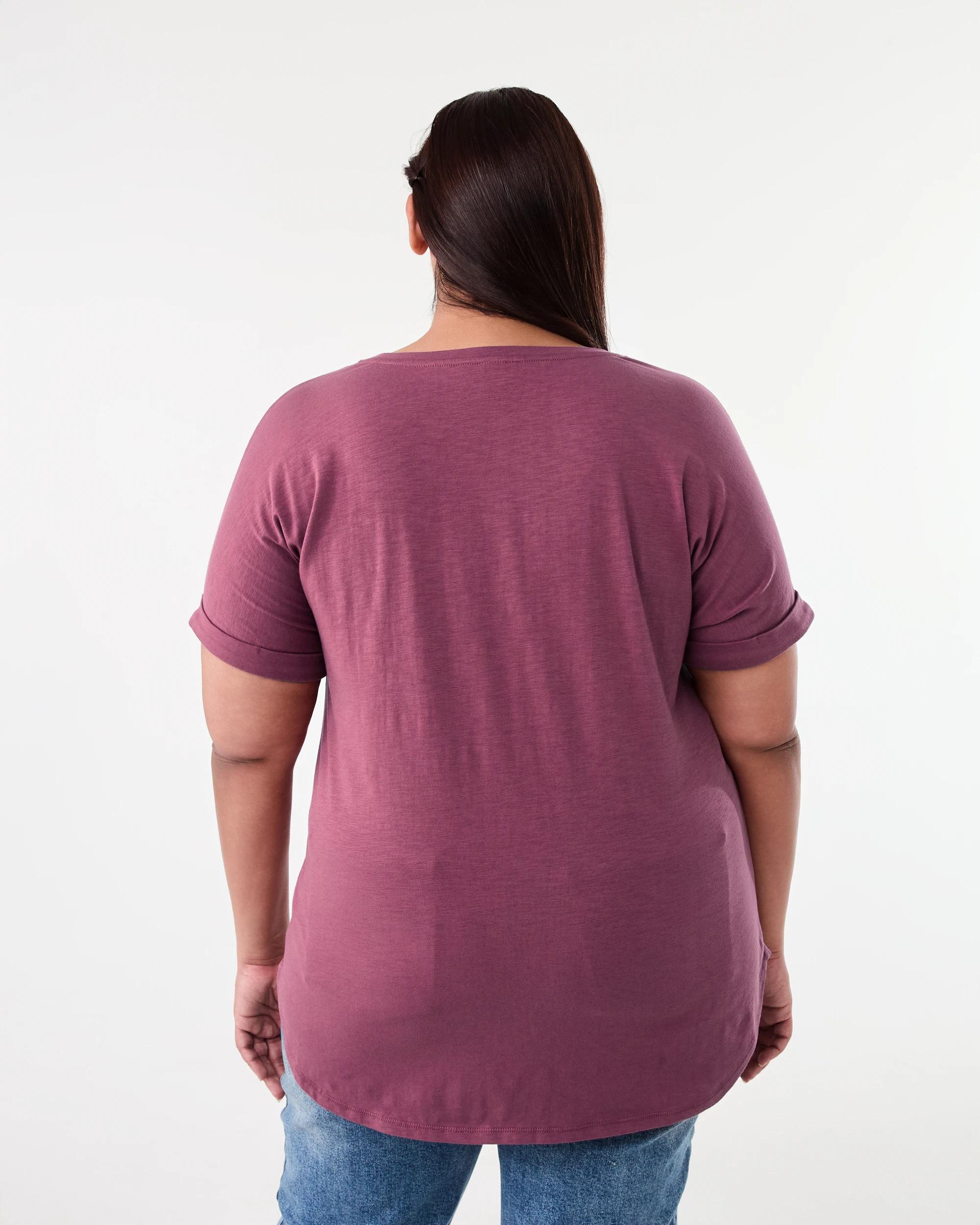 3 Curve Short Sleeve Longline Slub T-shirt Maroon, 3 of 7