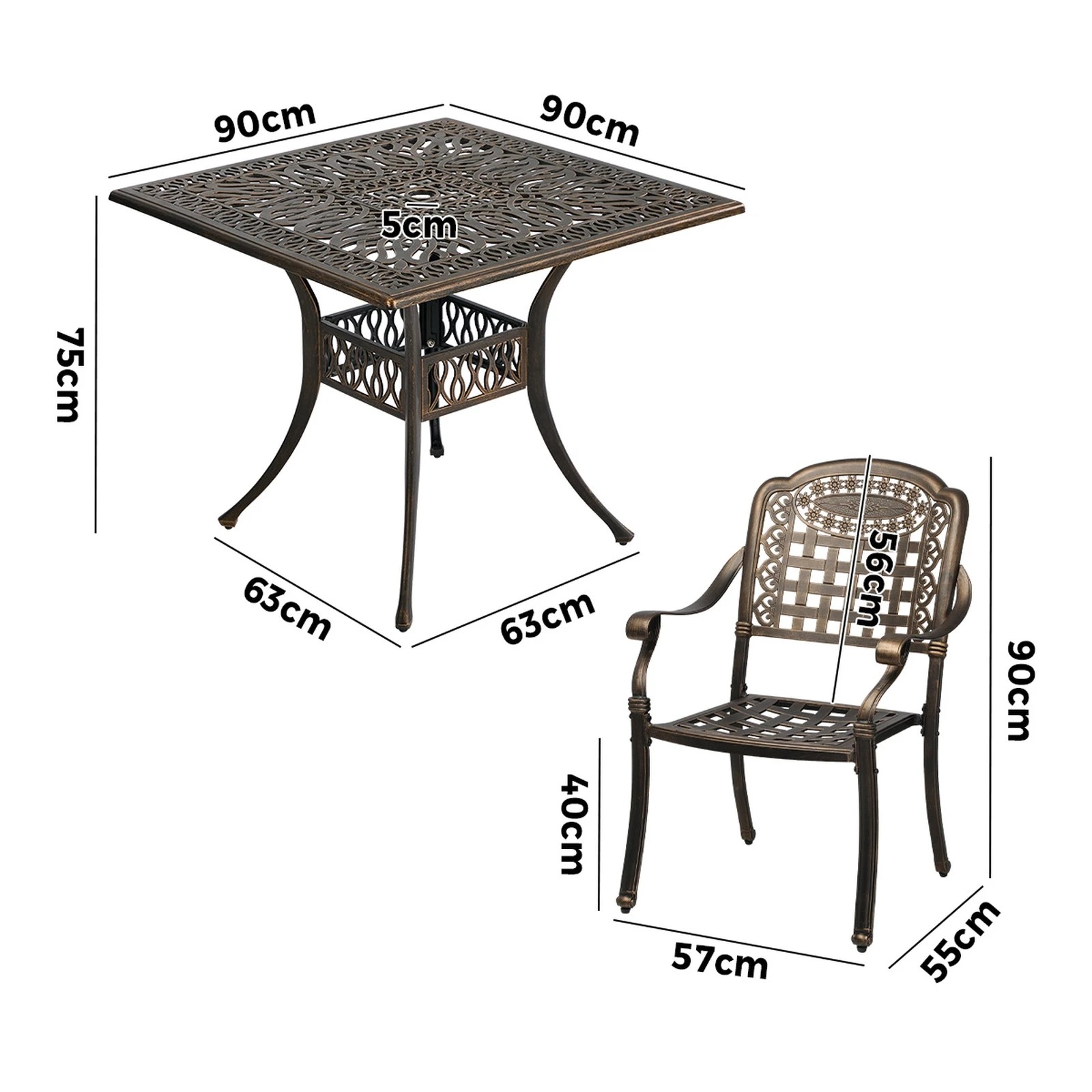 2 Livsip 5 Piece Outdoor Dining Setting Bistro Patio Set Cast Aluminium Furniture - Bronze, 2 of 7