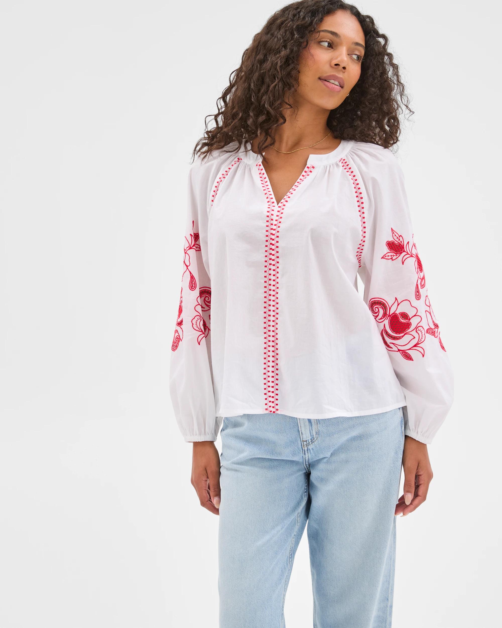 4 Target Woman Long Sleeve Embroidered Stitch Blouse WHITE, 4 of 7