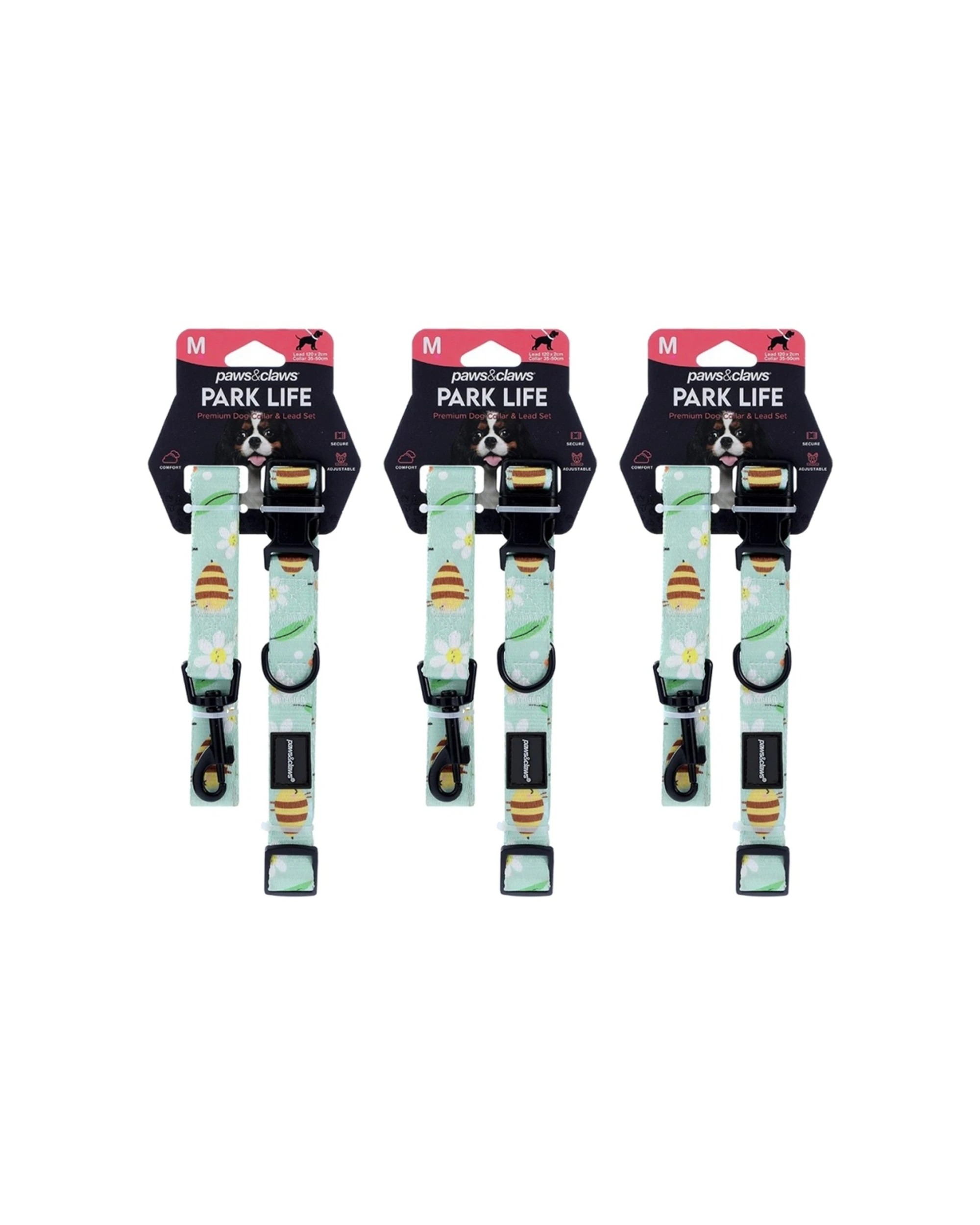 1 Paws & Claws 3PK Pet Dog Collar Lead Set Medium - Assorted, 1 of 7