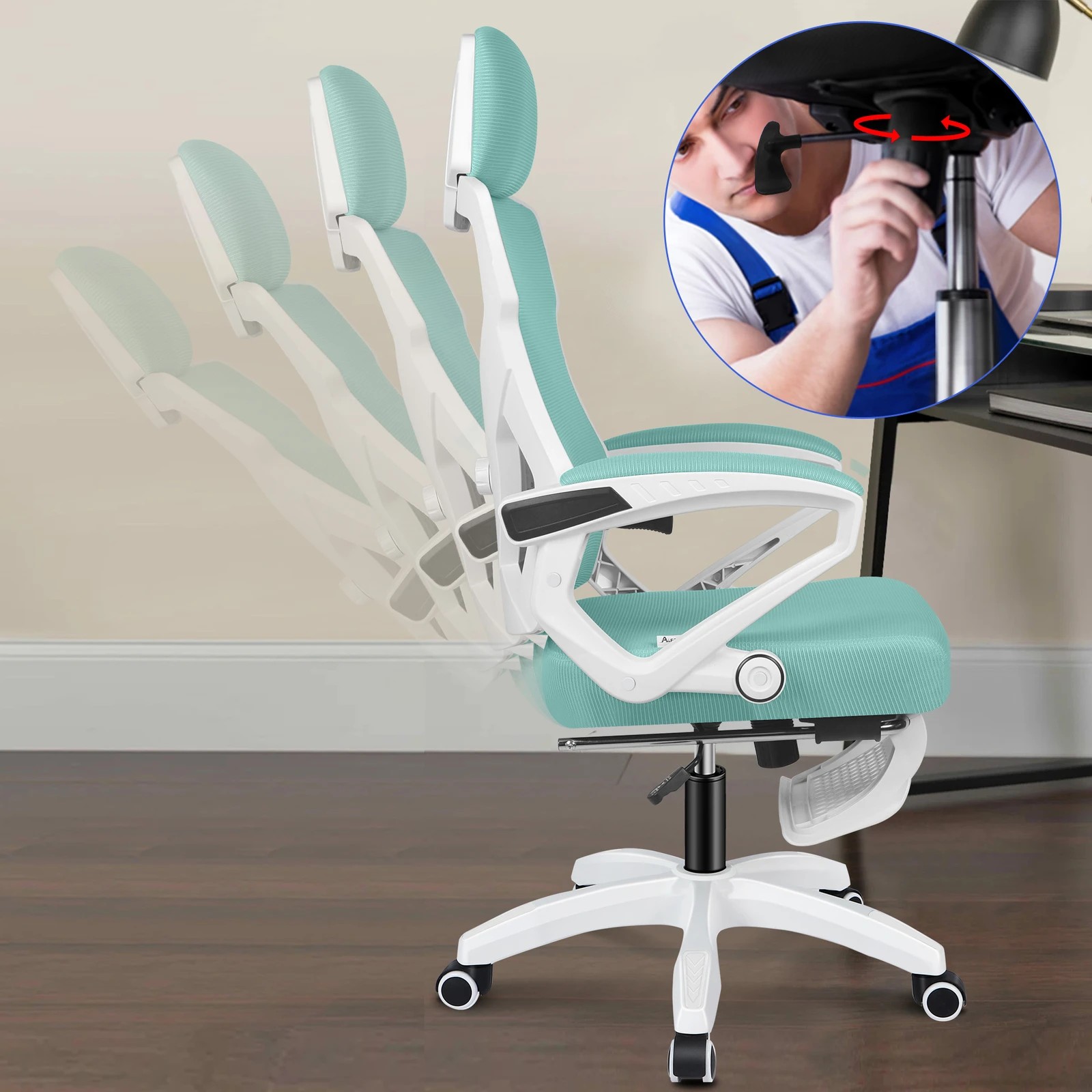 4 Alfordson Office Desk Chair Mesh Executive Computer Fabric Seat Recliner Work, 4 of 6