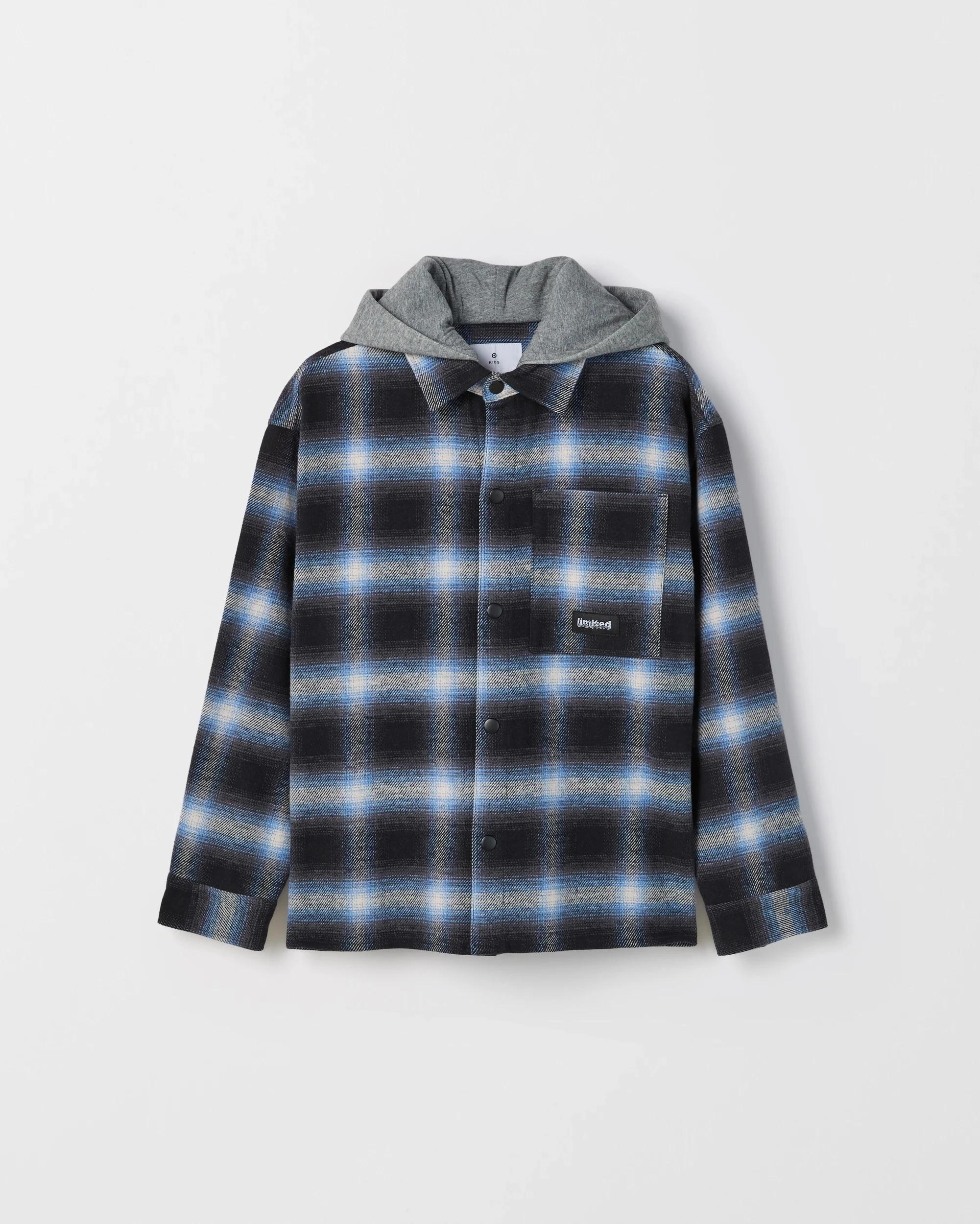 7 Target Kids Australian Cotton Heavy Flannelette Hooded Shirt BLUE CHECK, 7 of 8