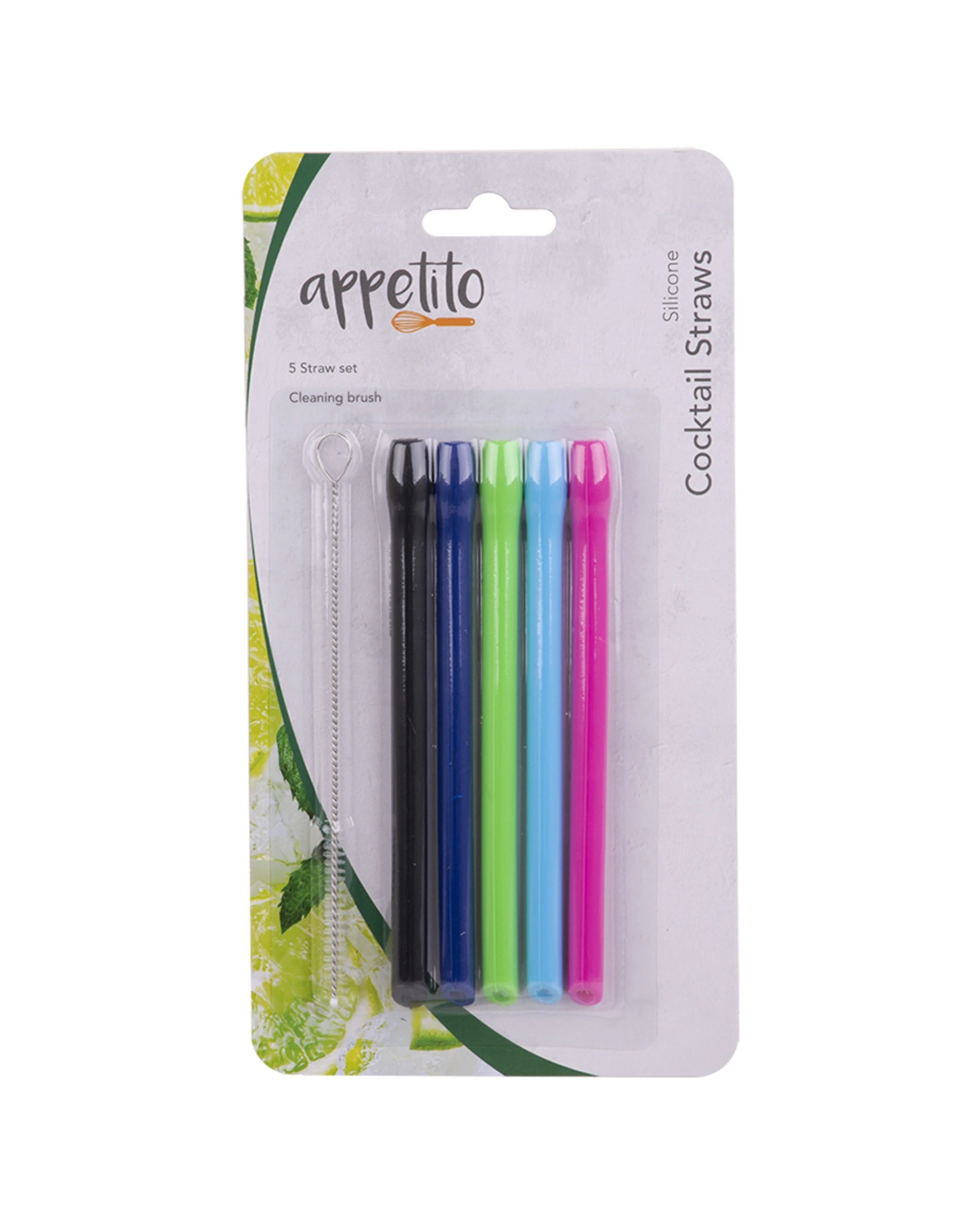 2 Appetito 5pc Silicone Cocktail Straws with Brush - Multi, 2 of 4