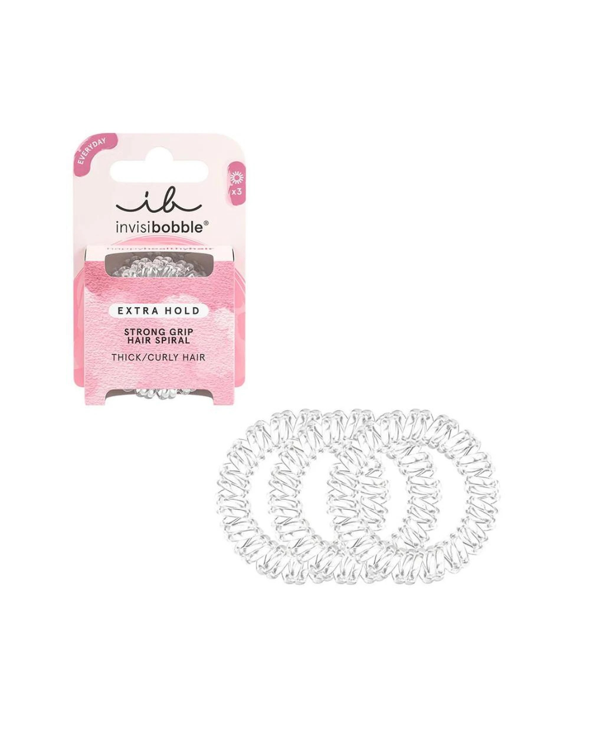 1 Invisibobble Extra Hold Strong Grip Thick Hair Spiral Hair Ties 3Pk - Crystal Clear - Clear, 1 of 2