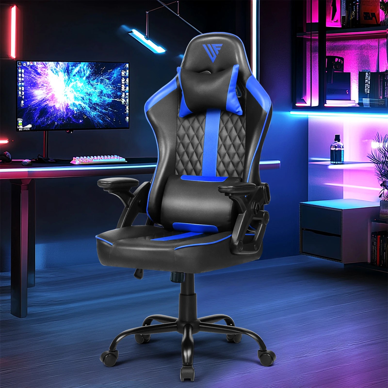 3 Advwin Gaming Chair Height Adjustable Ergonomic Recliner Racing Office Chair
 - Black, 3 of 10