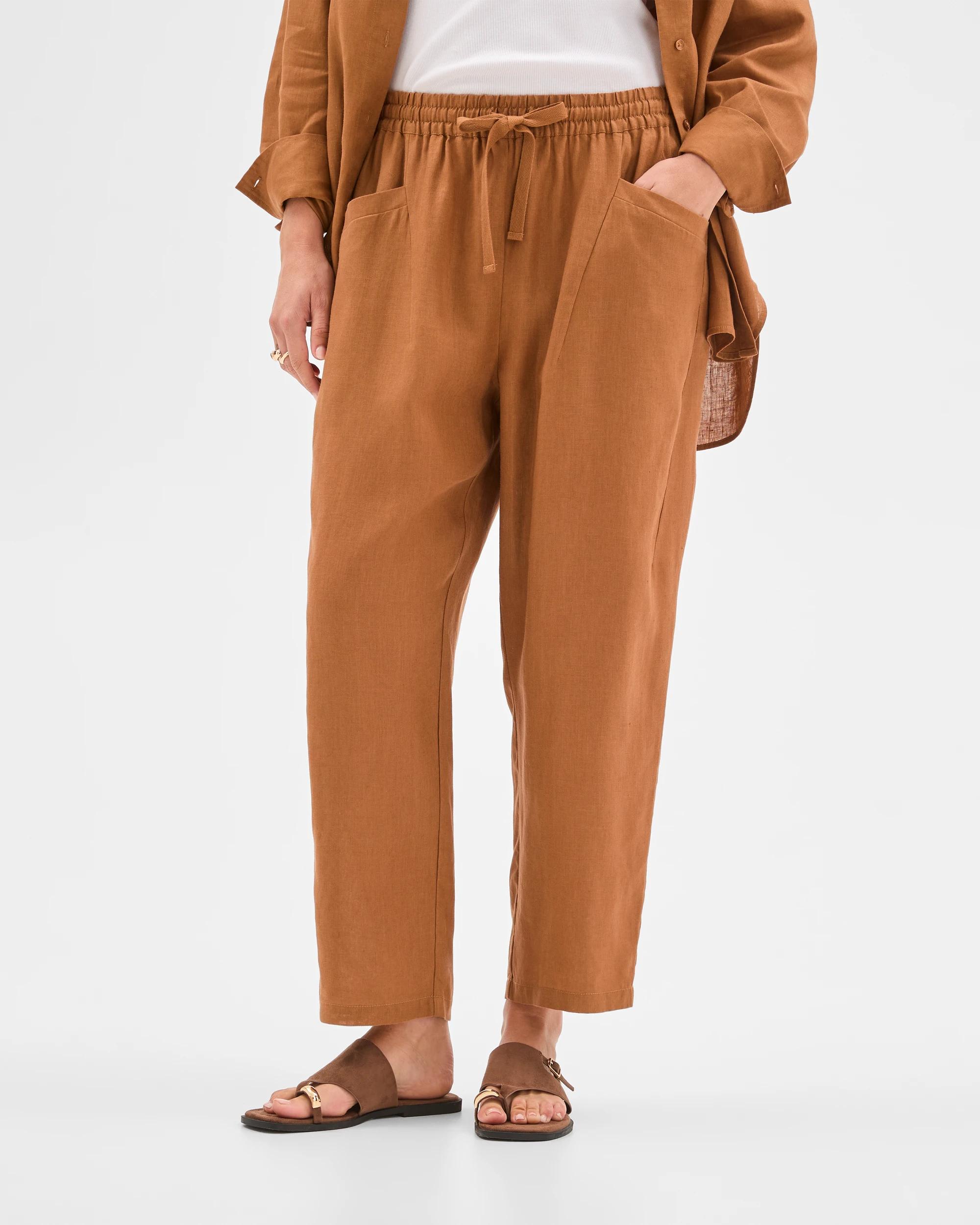 2 Target Woman European Linen Tapered Pants BUTTERSCOTCH, 2 of 5