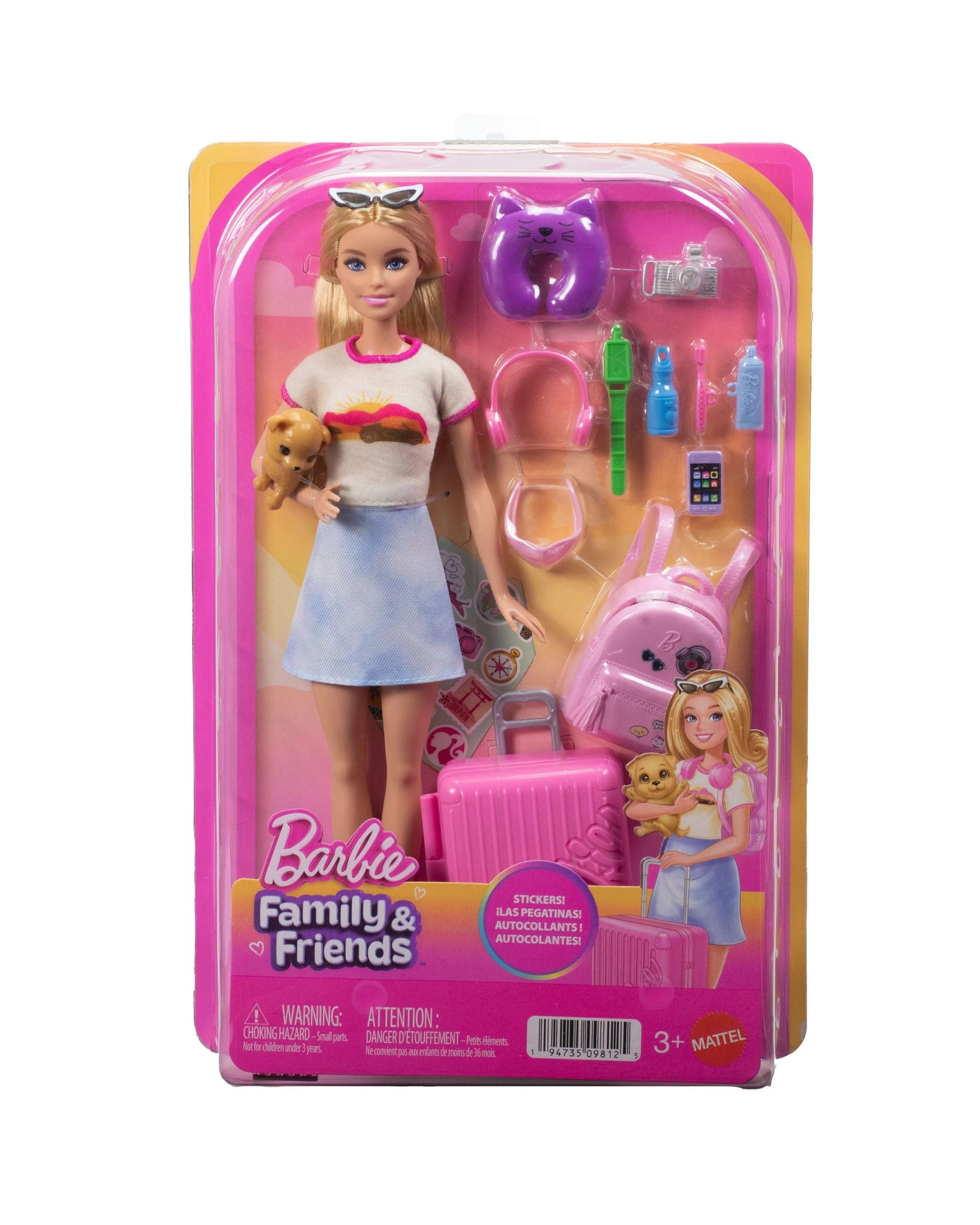 1 Barbie Doll and Accessories - Malibu Travel Set with Puppy - Pink, 1 of 5