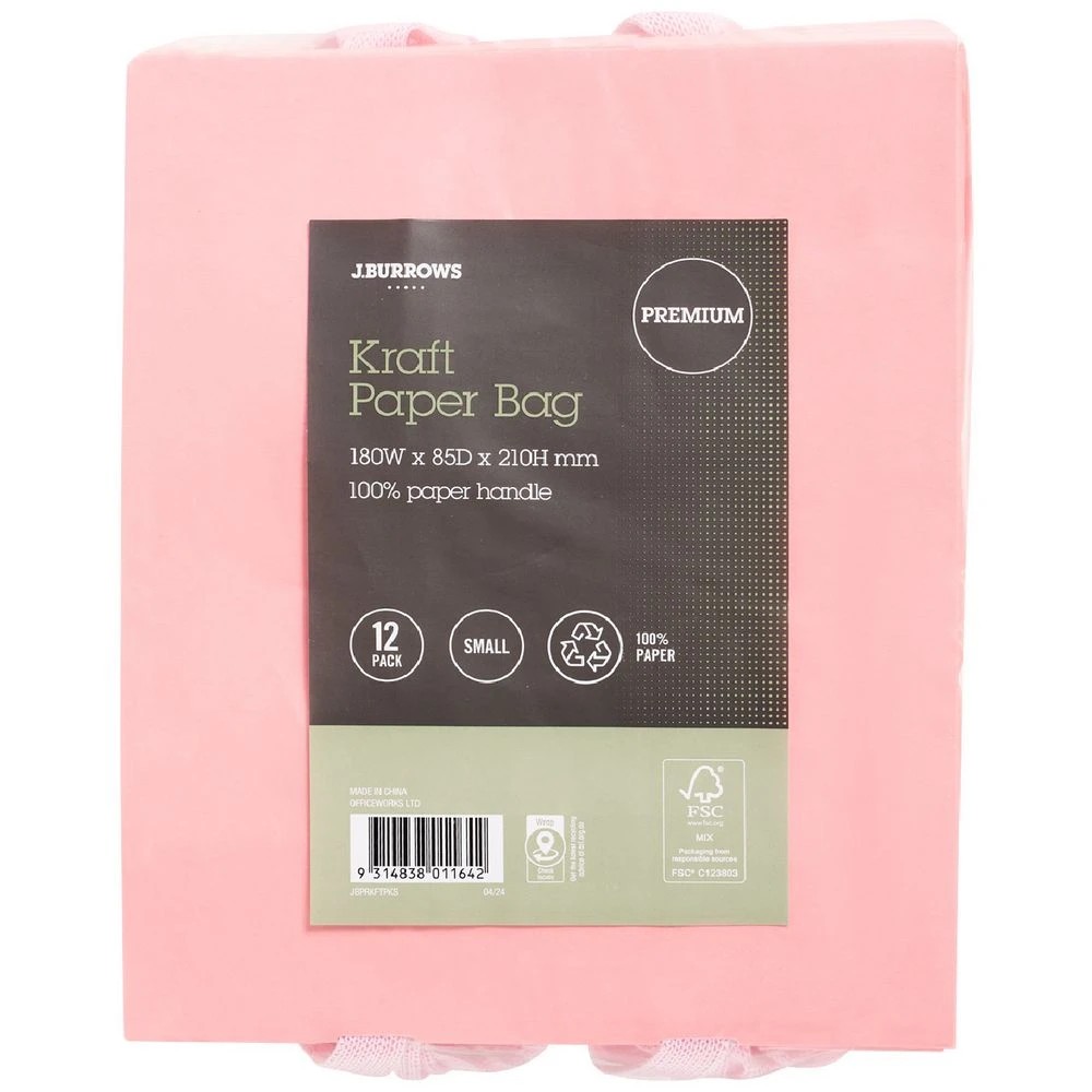 2 J.Burrows Premium Kraft Bags Small Pink 12 Pack, 2 of 4