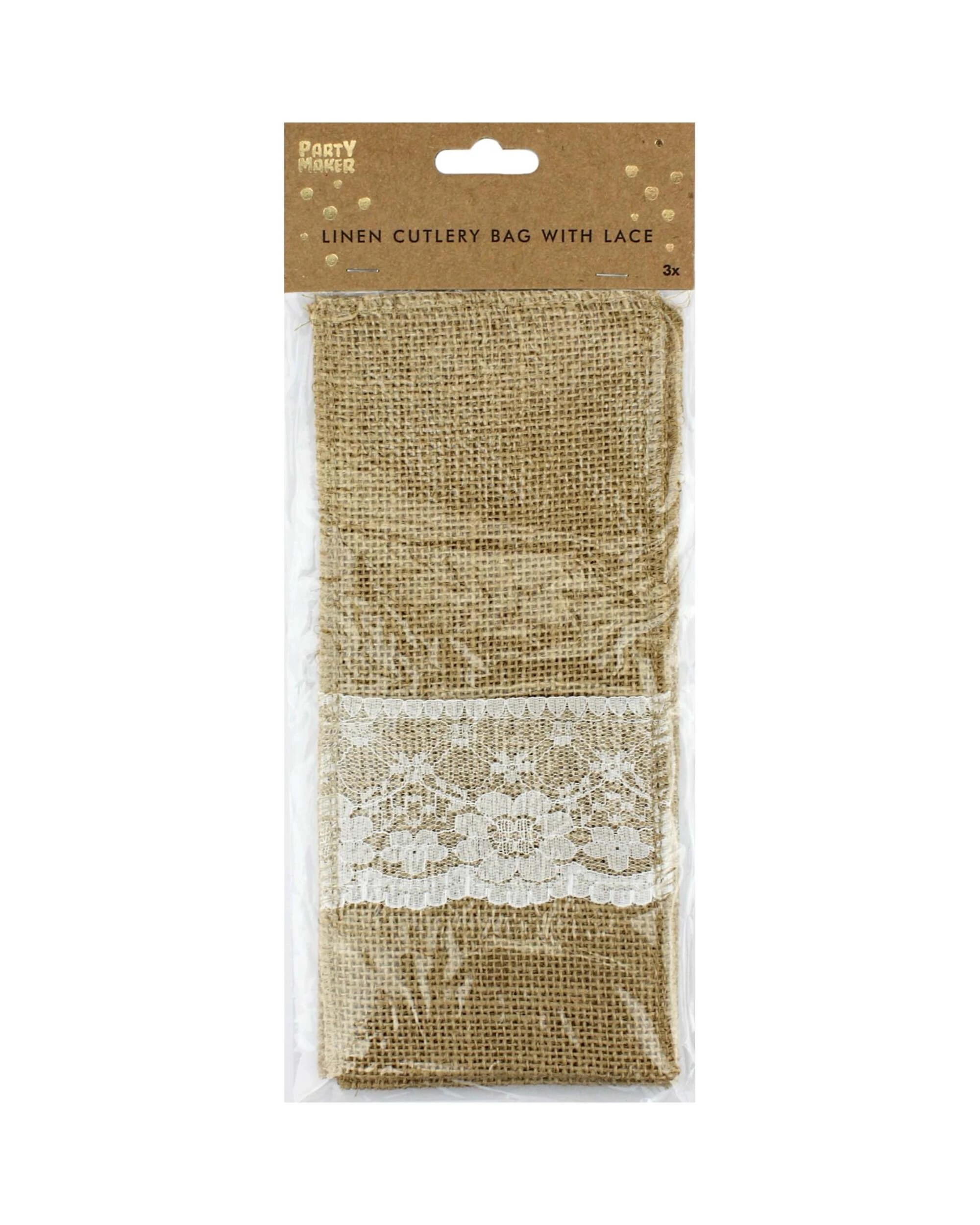 2 Party Maker Hessian and White Lace Cutlery Pouch Pack of 3 - Natural, 2 of 2