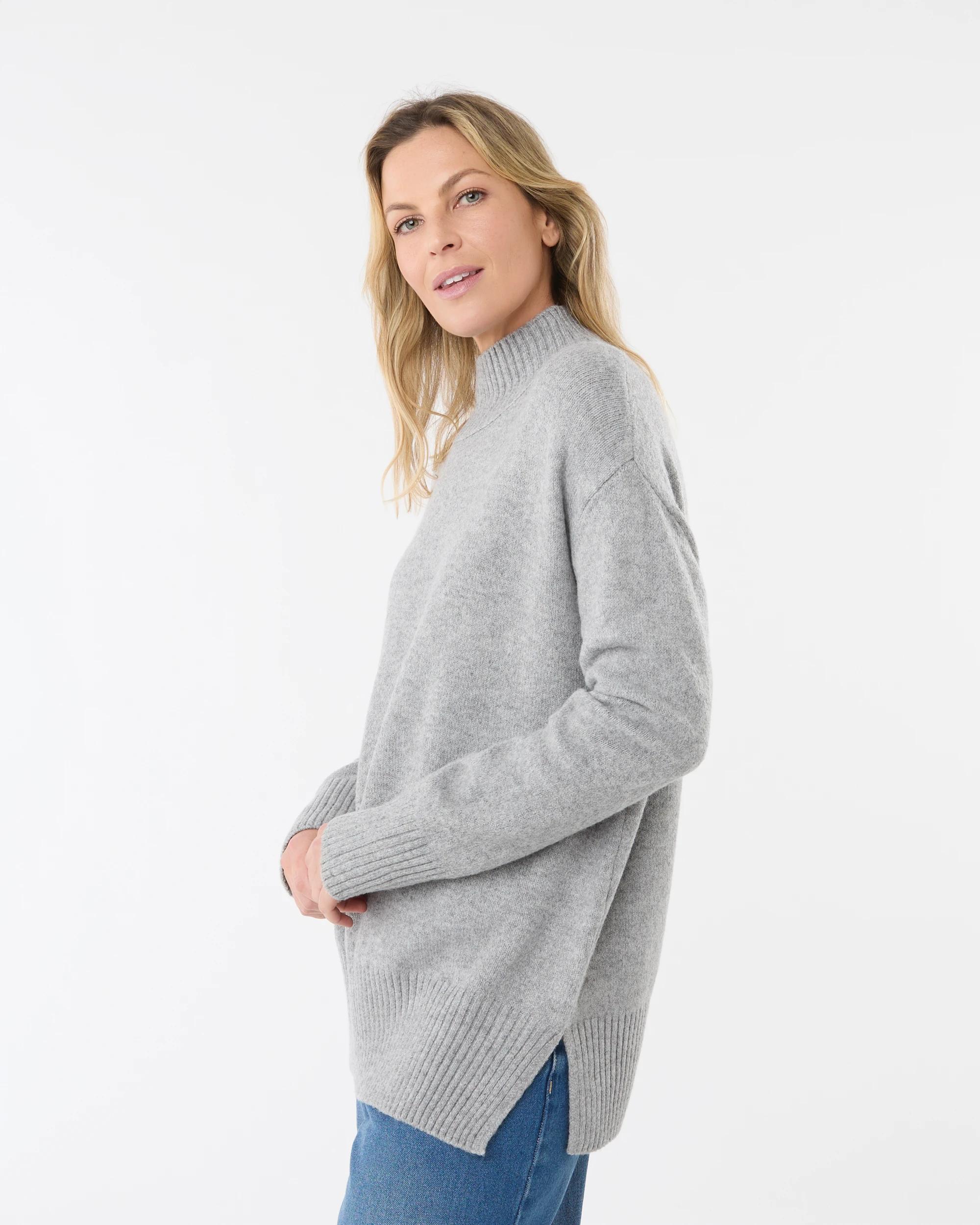 2 Funnel Split Hem Jumper Grey Marle, 2 of 6