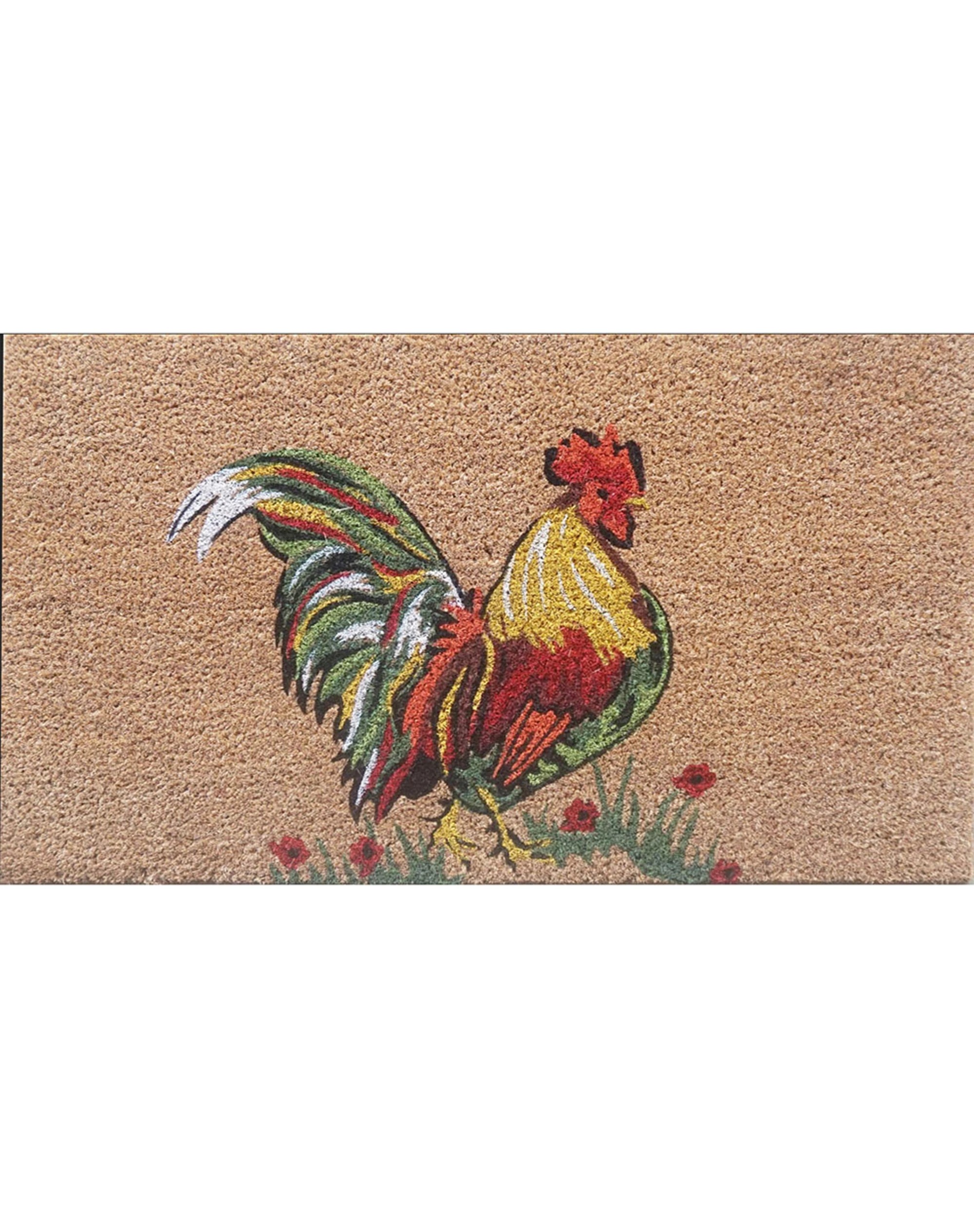 1 Solemate PVC Nat Rooster 45x75cm Outdoor Doormat PVC Backed Coconut Coir - Natural, 1 of 1