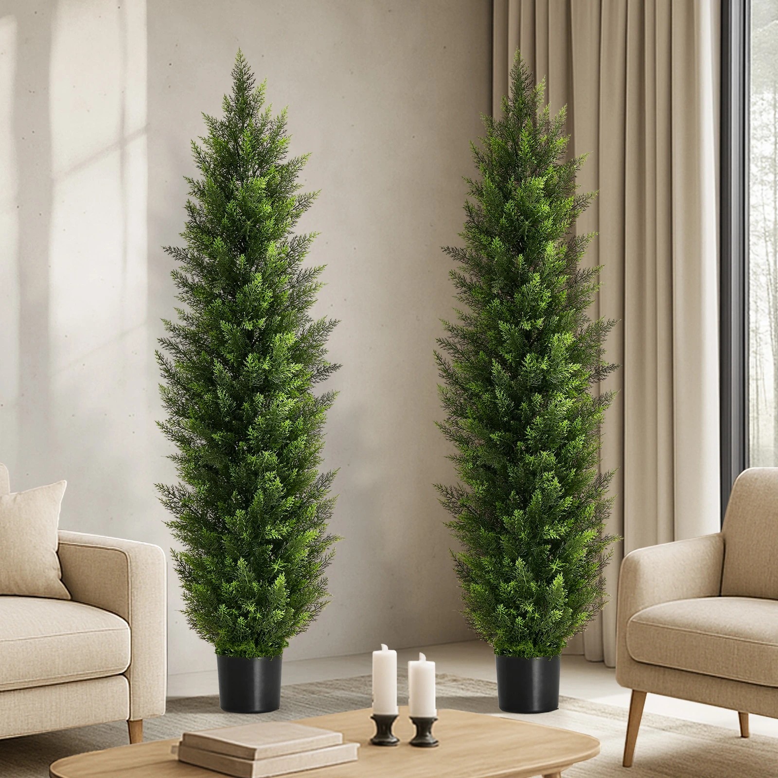 3 Livsip 2 Pack Artificial Topiary Cedar Tree 150cm Potted Faux Pine Plant, 3 of 9