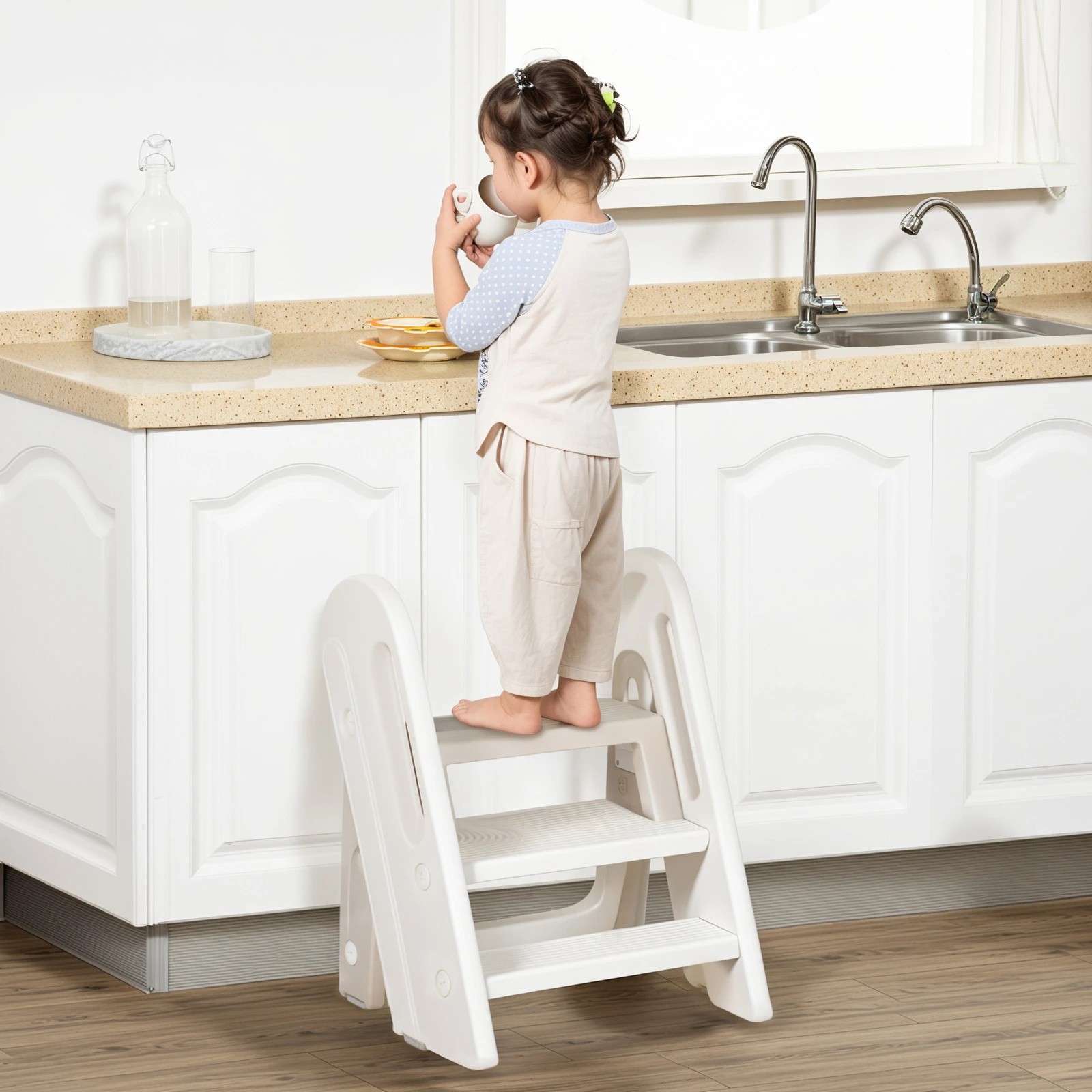 8 Advwin Foldable Toddler Step Stool for Bathroom Sink and Potty Training, 2-3 Tiers Kitchen Counter Stool Helper, 8 of 9