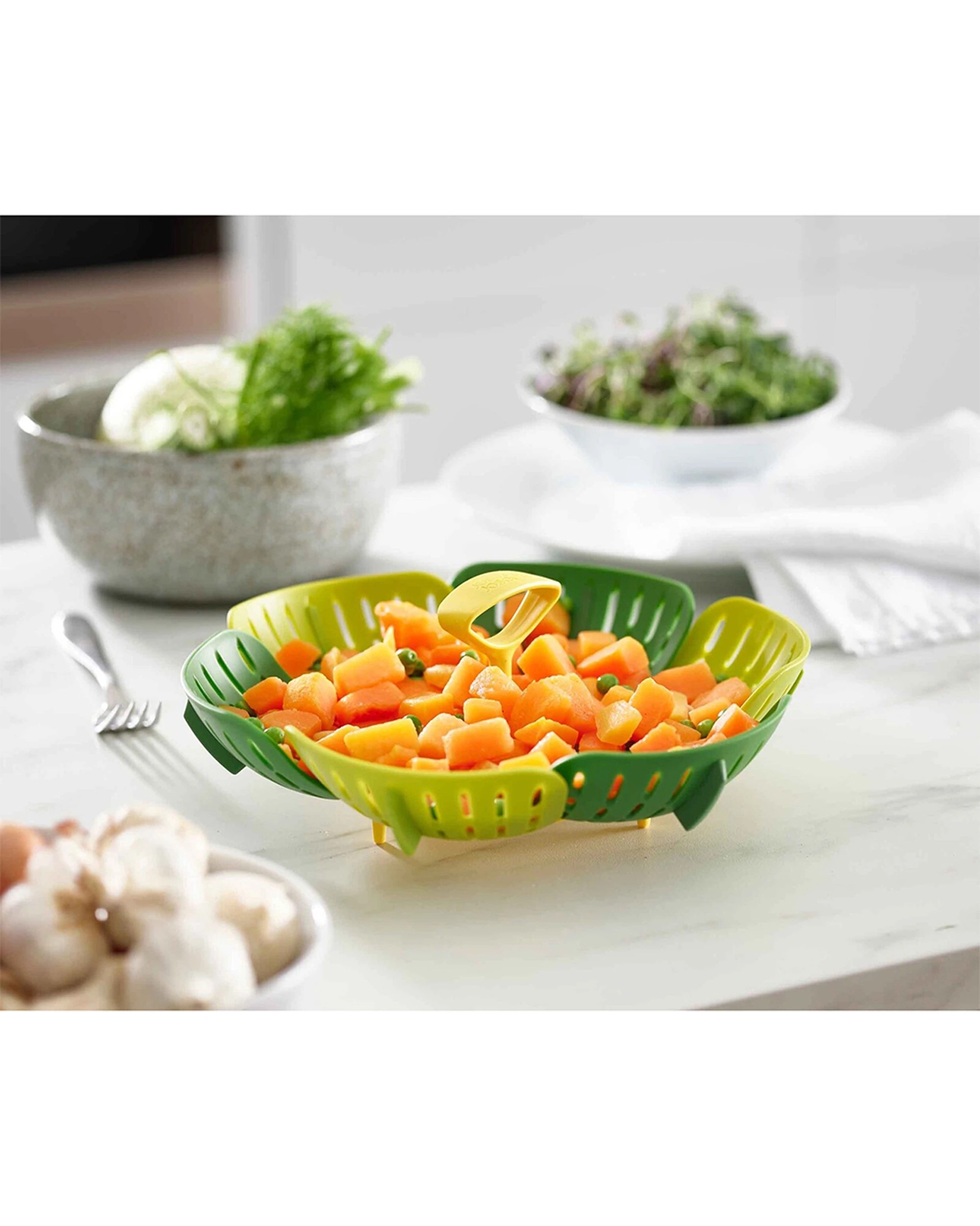 4 Joseph Joseph Bloom Folding Steamer Basket Self-Adjusting Heat Resistant - Green, 4 of 6