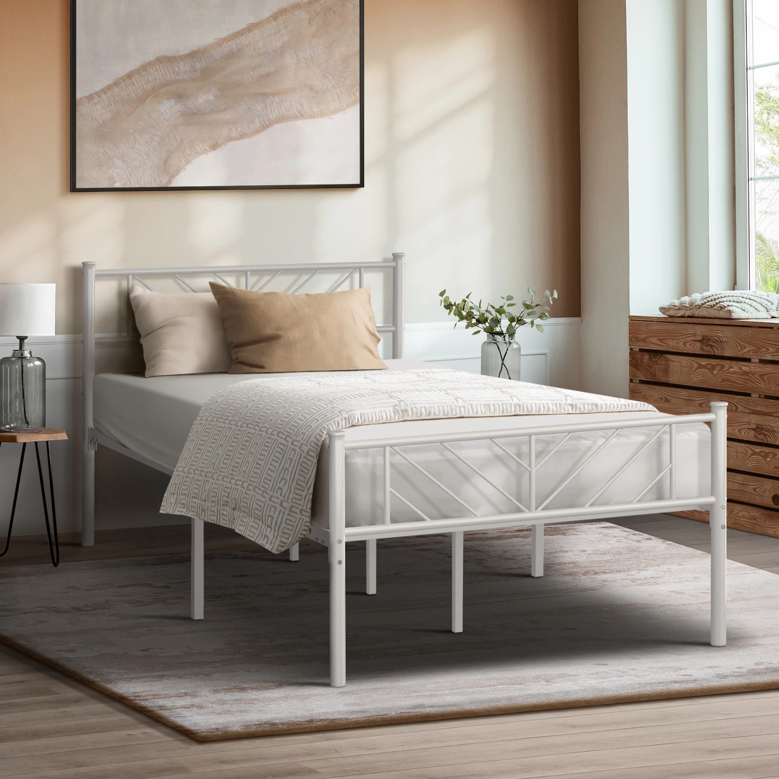 3 Oikiture Metal Bed Frame King Single Size Metal Base Mattress Platform - White, 3 of 9