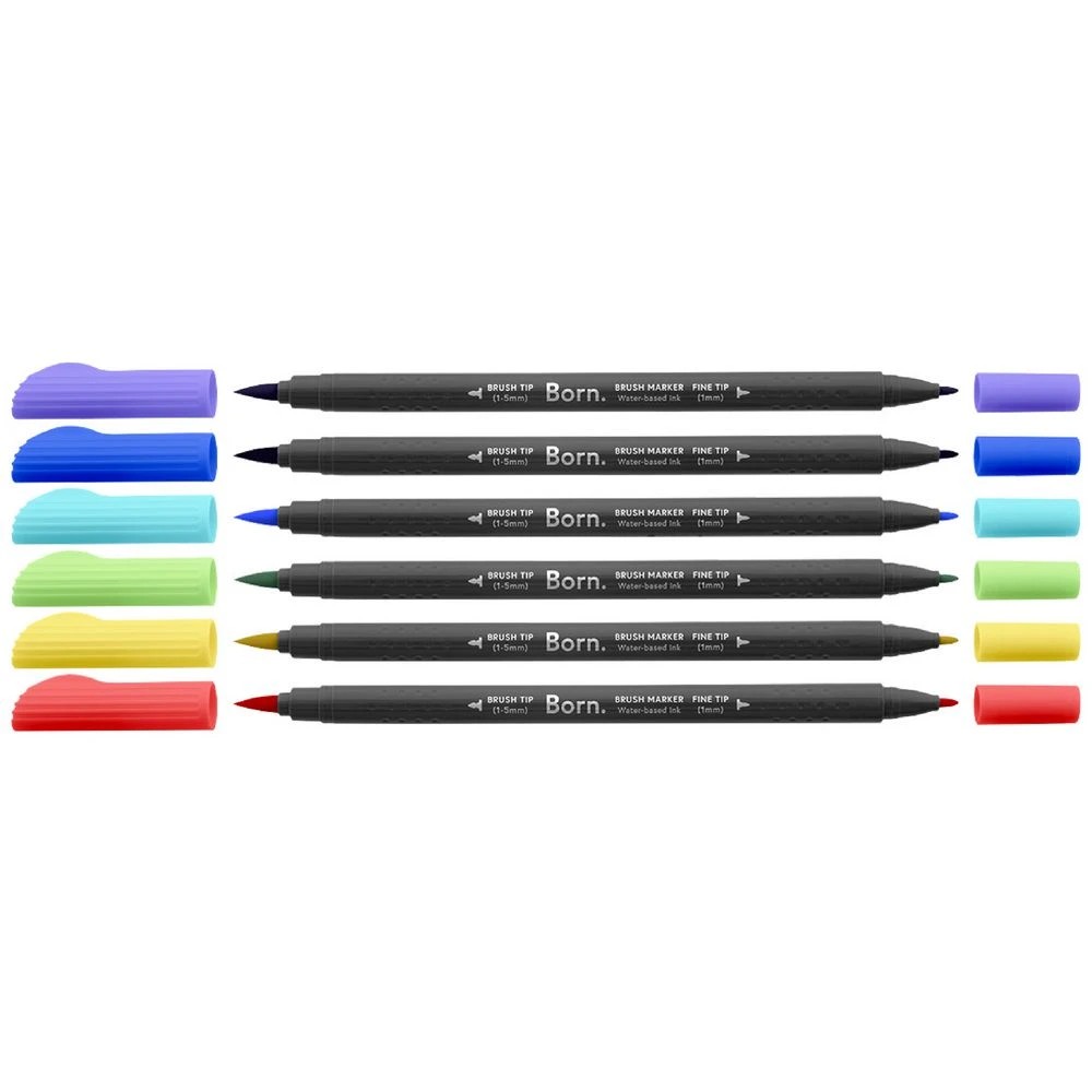 3 Born Professional Brush Dual-Tip Markers Primary 6 Pack, 3 of 4