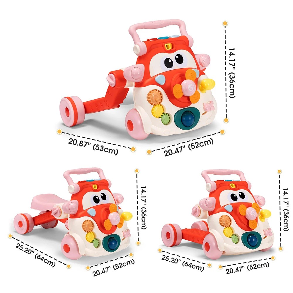 2 PlayPals 3-in-1 Baby Walker Balancing Cycle Scooter Music Rotating Head - Red, 2 of 3