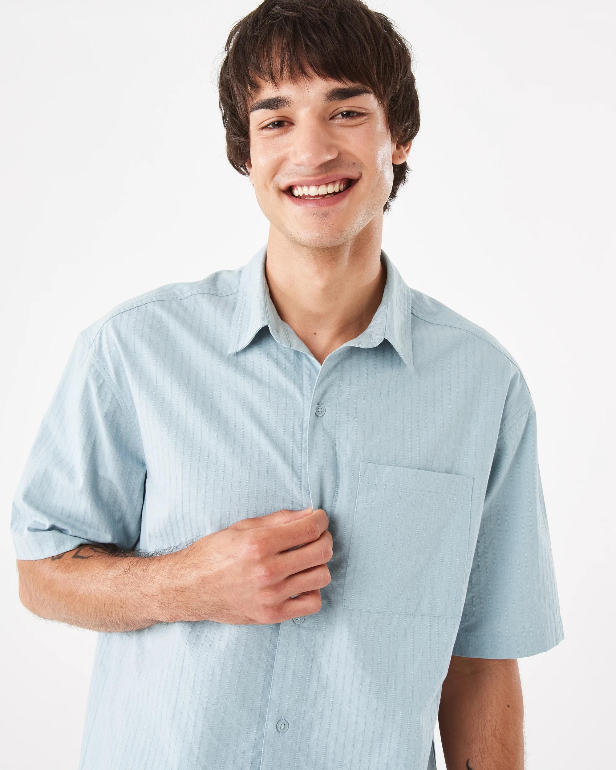 5 Short Sleeve Boxy Stripe Shirt Blu Cloud, 5 of 7