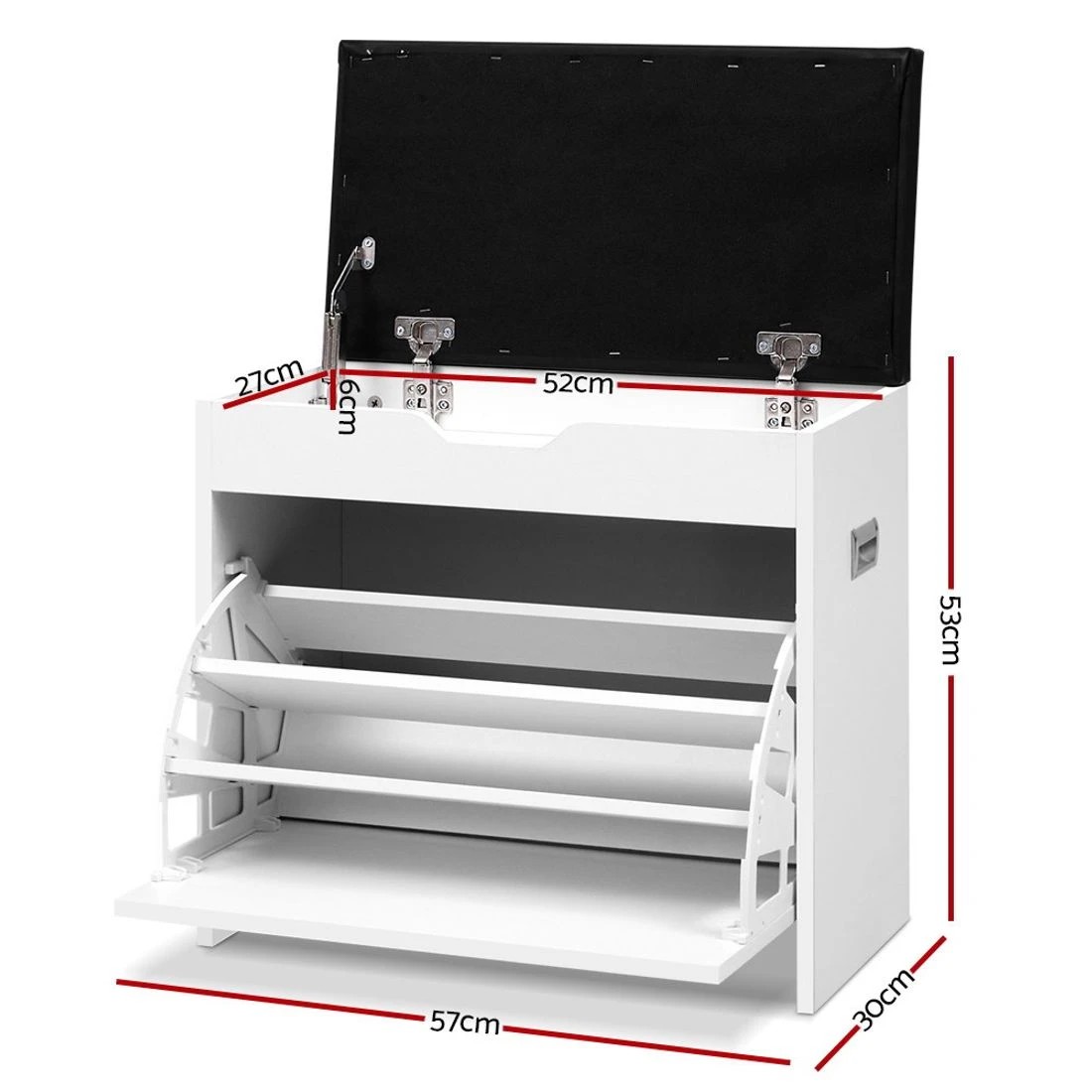 2 Artiss Shoe Rack Cabinet Bench 3-Tier 15 Pairs Entryway Storage Organizer Seat Easy Clean Sturdy Modern - White, 2 of 10