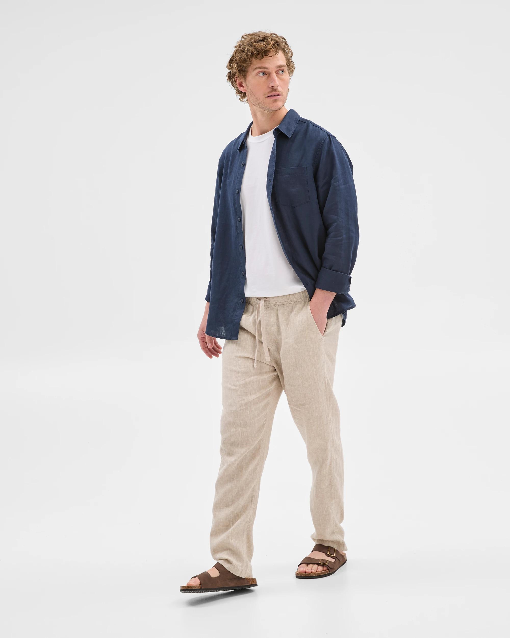 2 Target European Linen Long Sleeve Shirt NAVY, 2 of 8