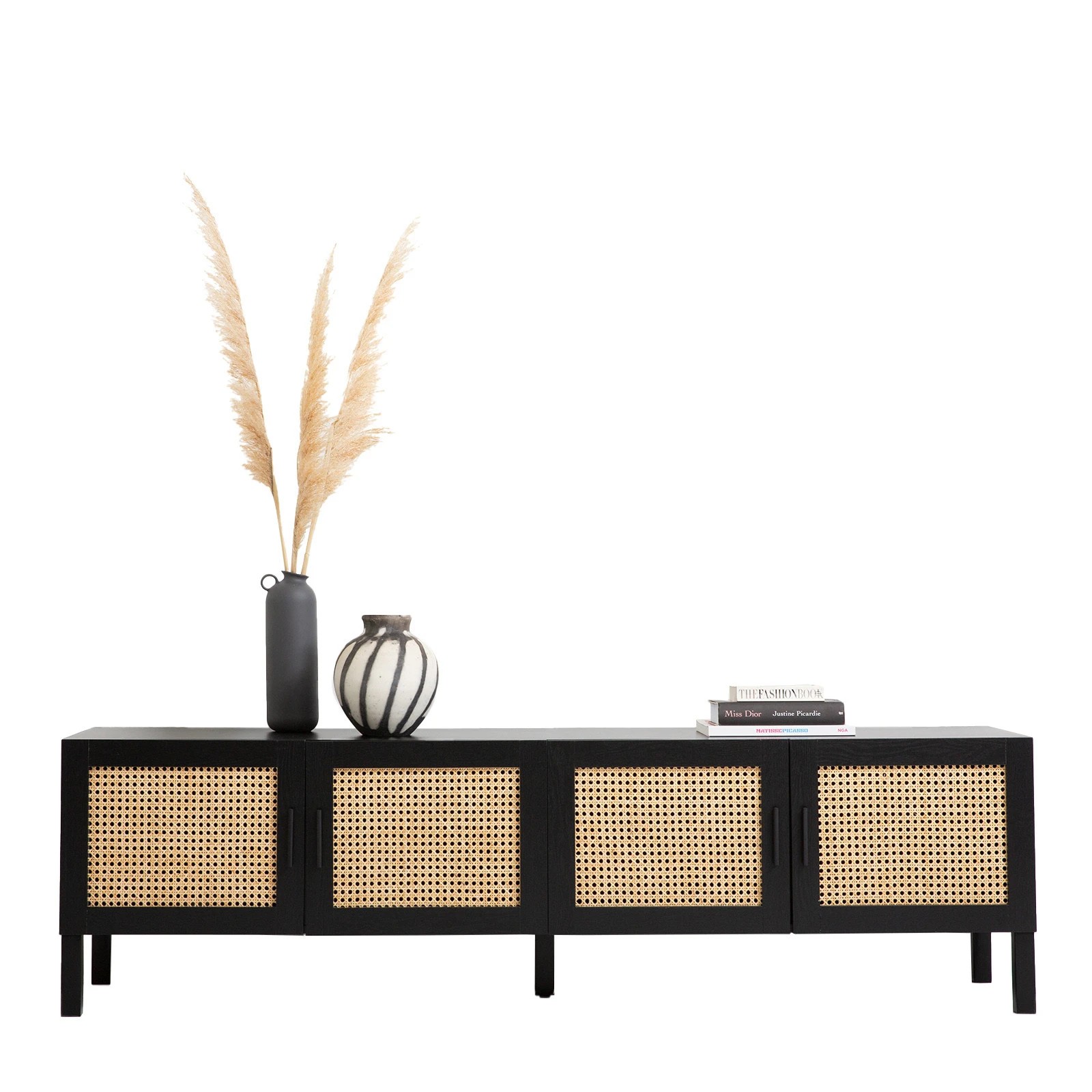 5 Casa Decor Tulum Rattan Entertainment Unit TV Stand Cabinet Storage Black - Black, 5 of 9
