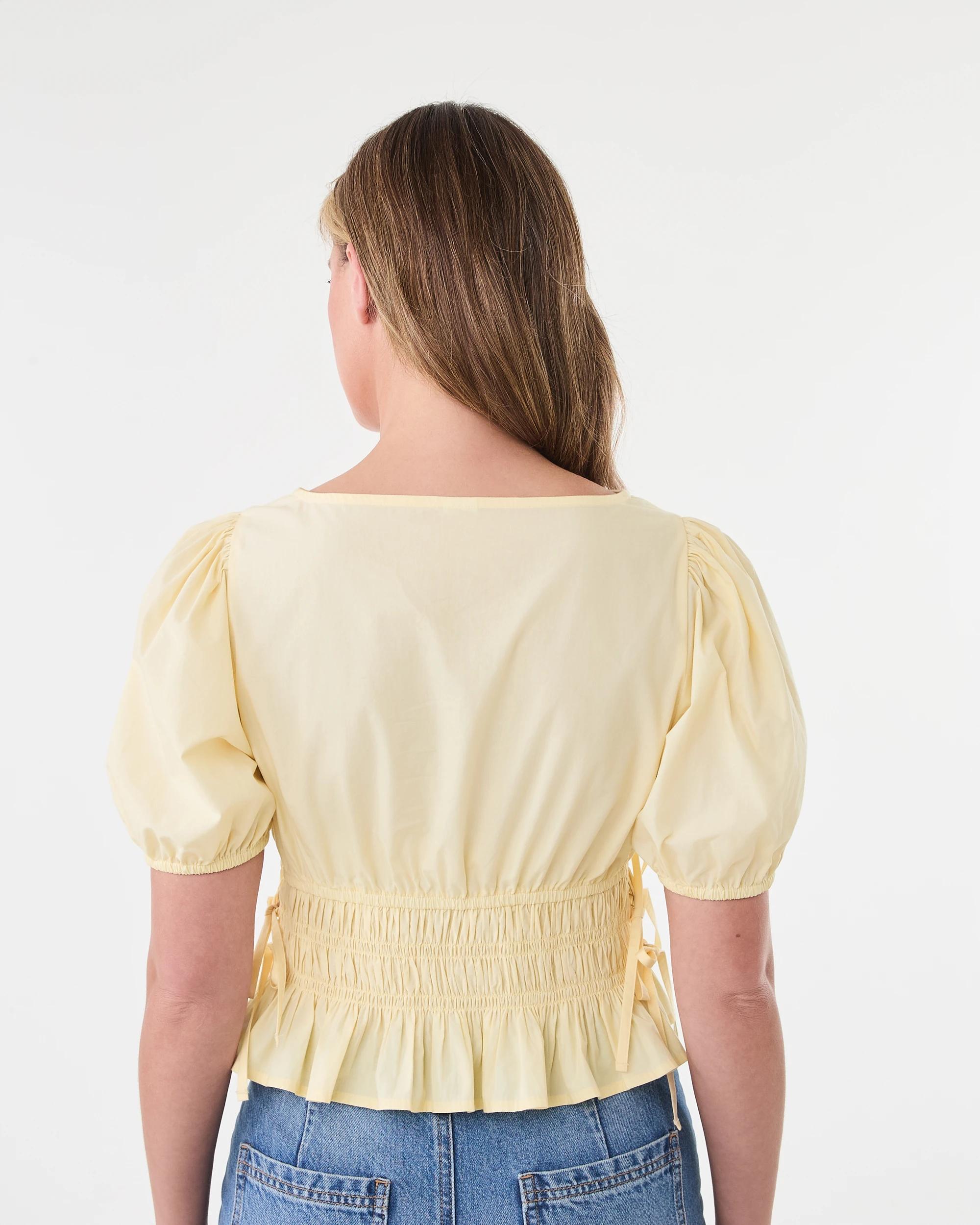 3 Short Sleeve Puff Sleeve Shirred Top Fln Yellow, 3 of 7