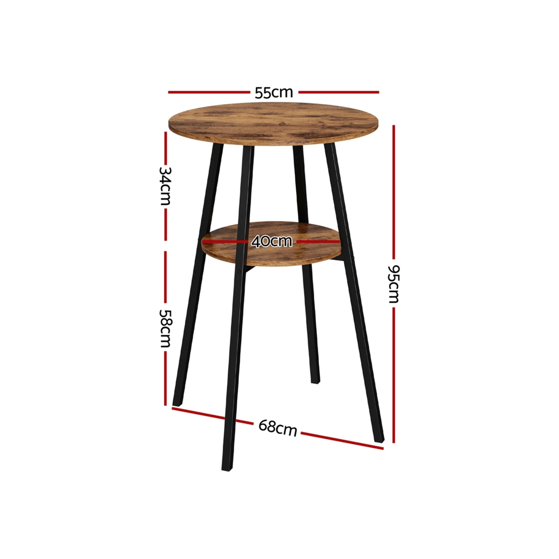 2 Artiss Industrial Bar Table with 2-Tier Organizer - Brown, 2 of 8