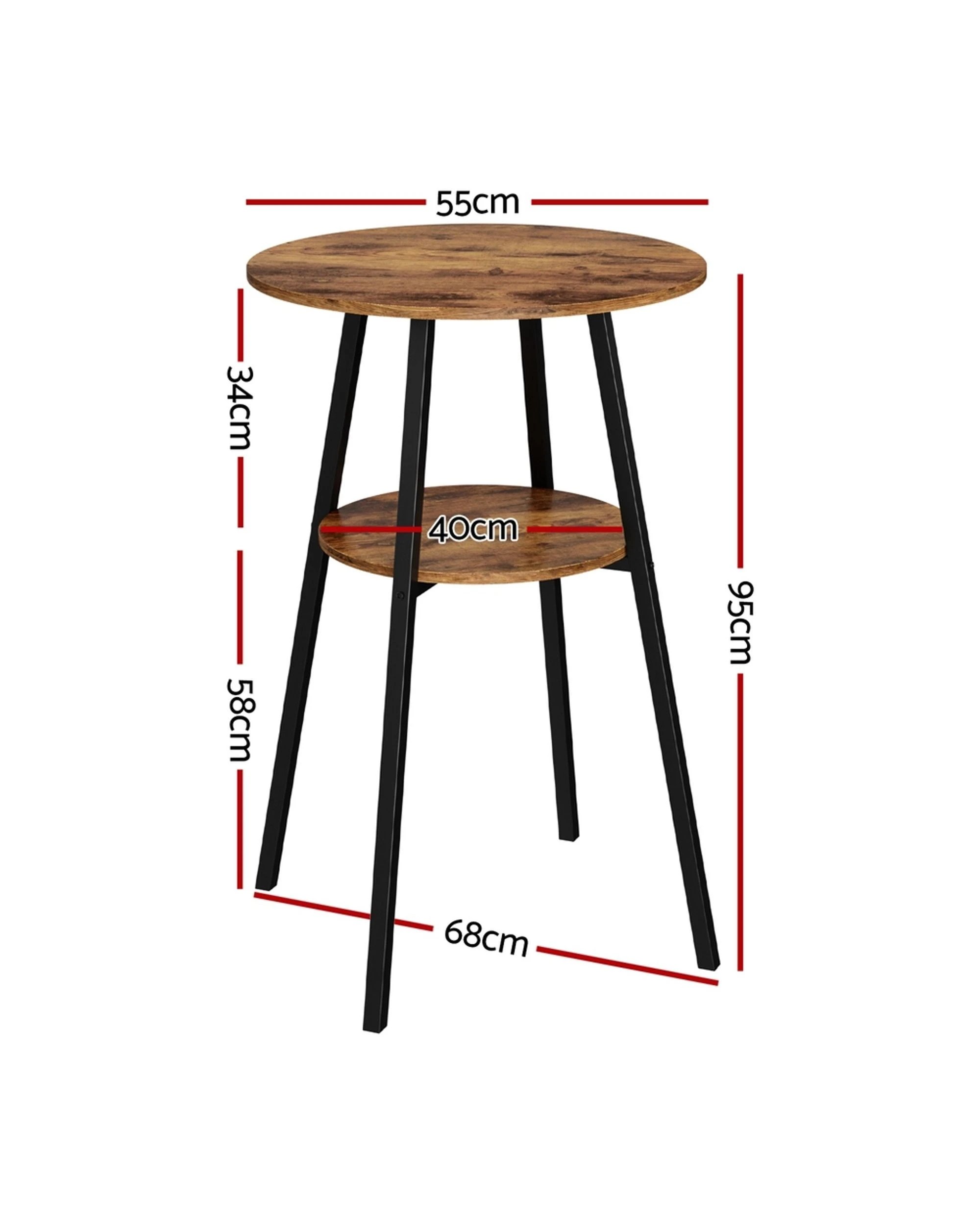 2 Artiss Bar Table Dining 2-Tier Storage 95cm Height Adjustable Metal Round Walnut - Brown, 2 of 8