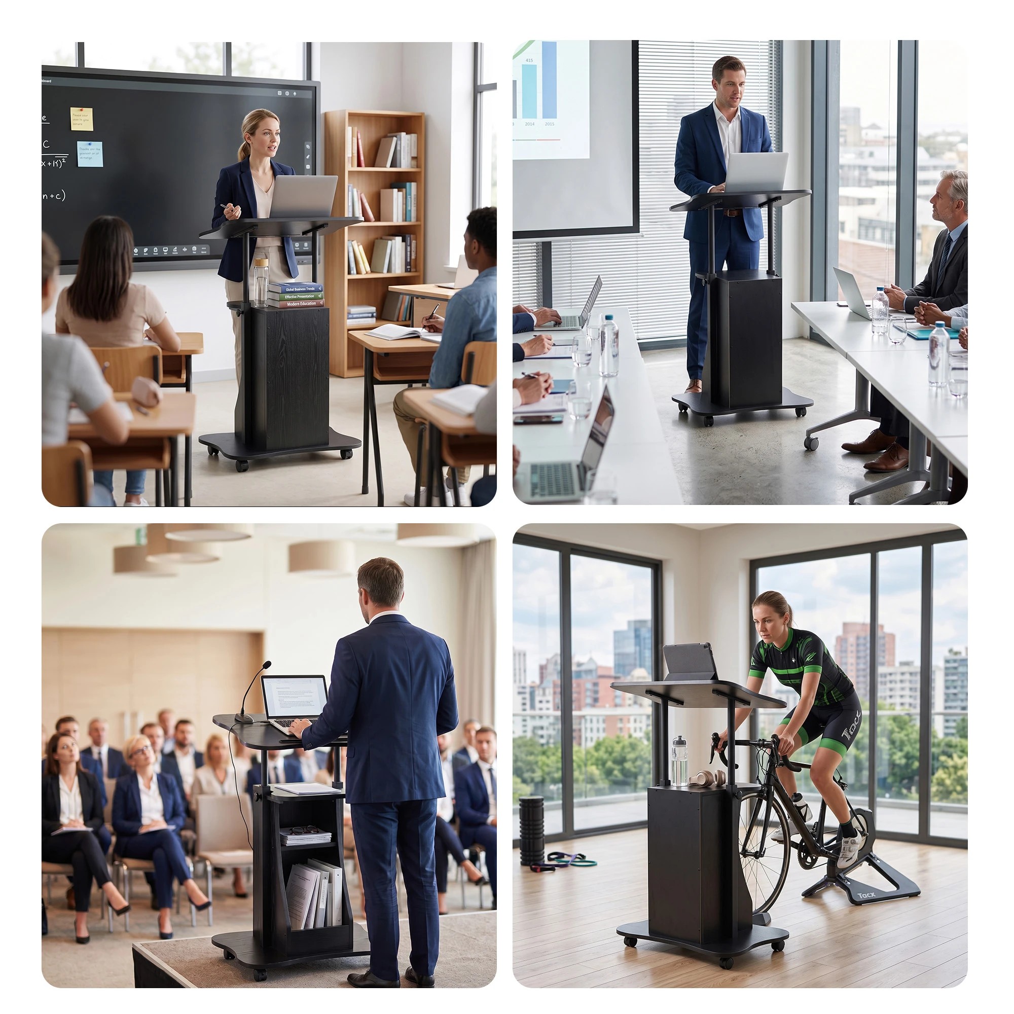 9 Artiss Mobile Podium Stand with Lockable Wheels Height Adjustable Laptop Desk - Black, 9 of 10