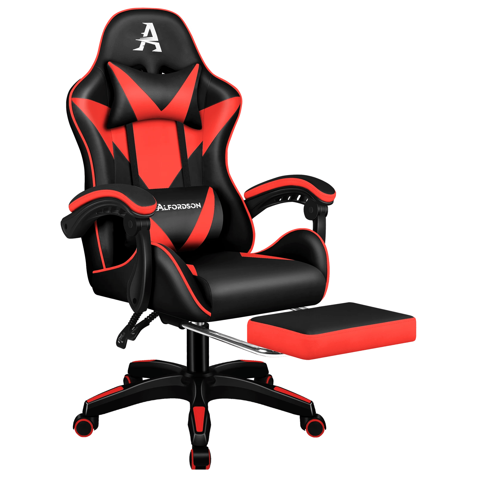 1 Alfordson Gaming Office Chair Massage Computer Footrest Seat Leather - Red, 1 of 10