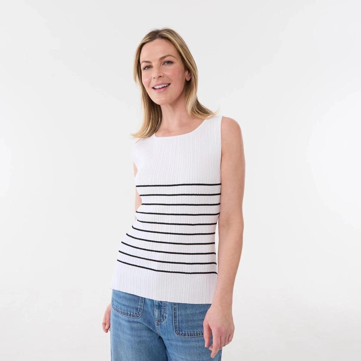 1 Sleeveless Variegated Rib Tank BELLA STRIPE ECRU, 1 of 6