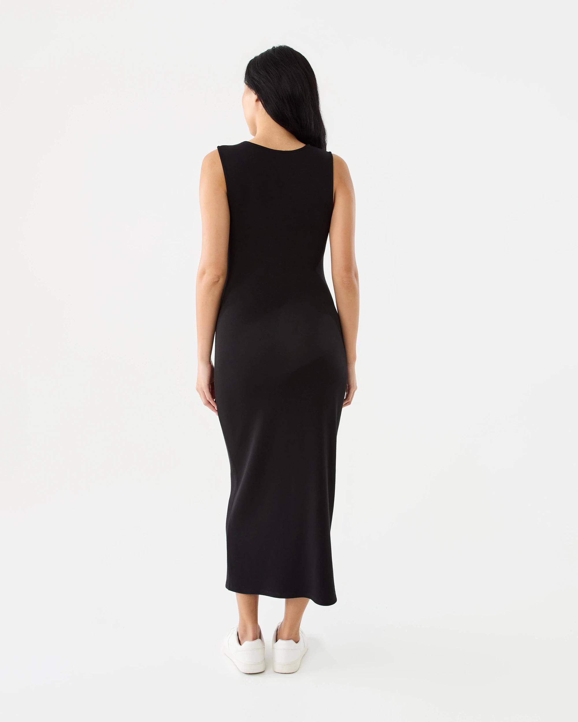 3 Sleeveless Jersey Tie Front Midi Dress Black, 3 of 6